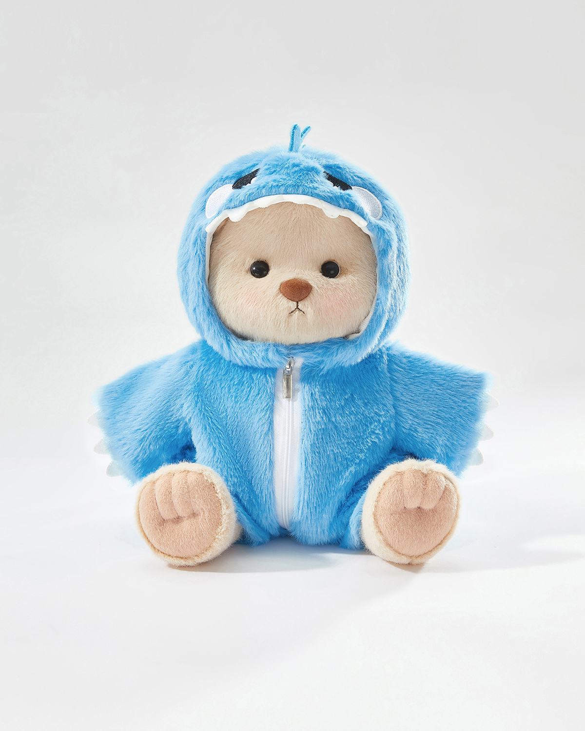 Milk Tea Short Hair Bear & Blue Dinosaur Jumpsuit - 12 Inches