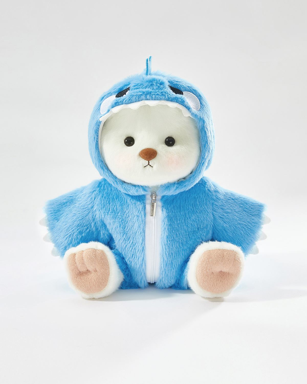 White Short Hair Bear & Blue Dinosaur Jumpsuit - 12 Inches