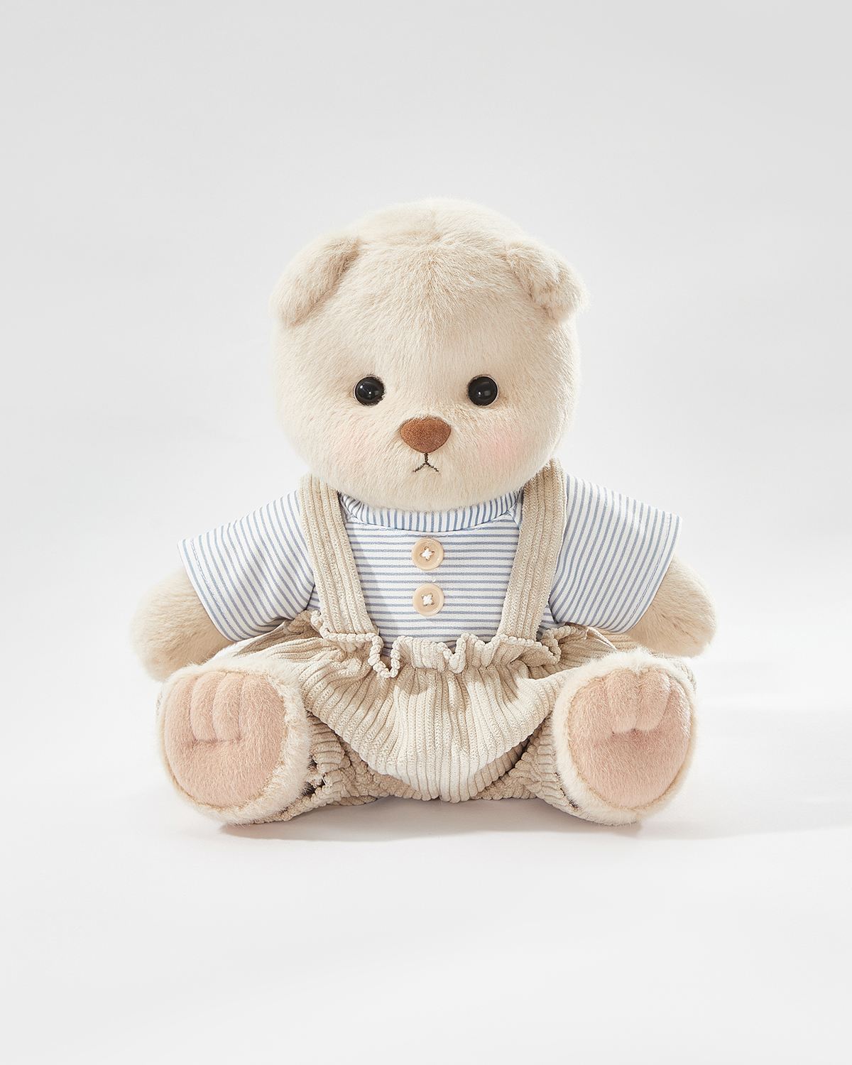 Milk Tea Short Hair Bear & Daily Blue Overalls Set - 12 Inches