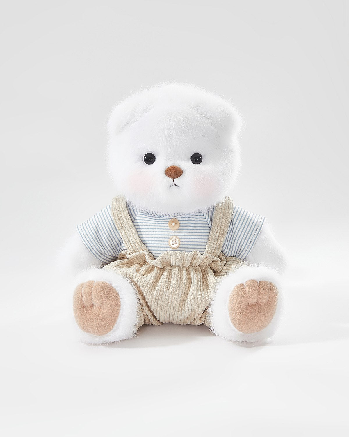 White Long Hair Bear & Daily Blue Overalls Set - 12 Inches