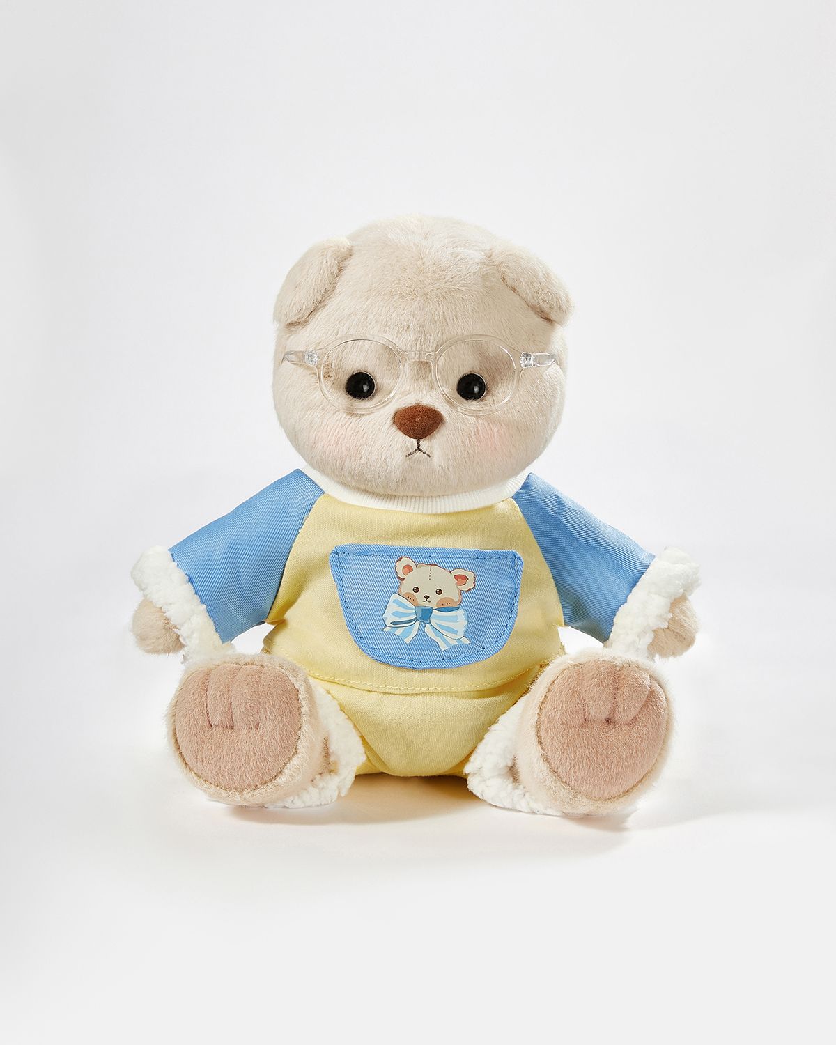Milk Tea Short Hair Bear & Blue Printed Bear Set - 12 Inches