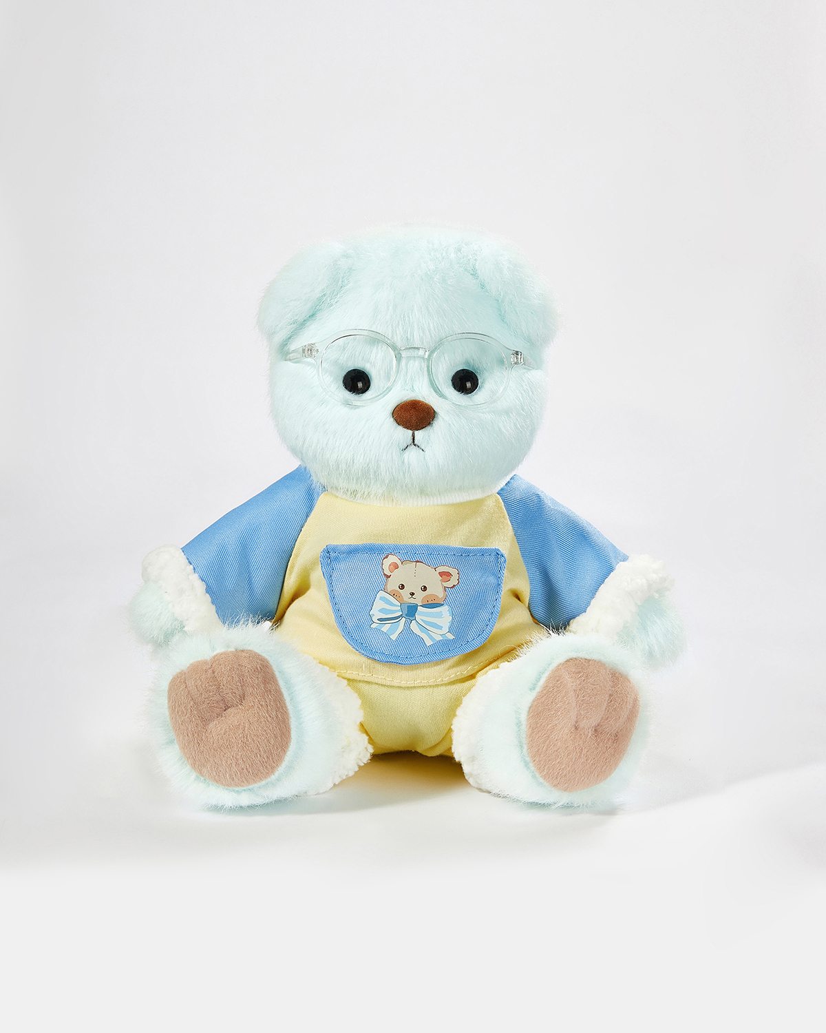 Mint Blue Long Hair Bear & Blue Printed Bear Set - 12 Inches