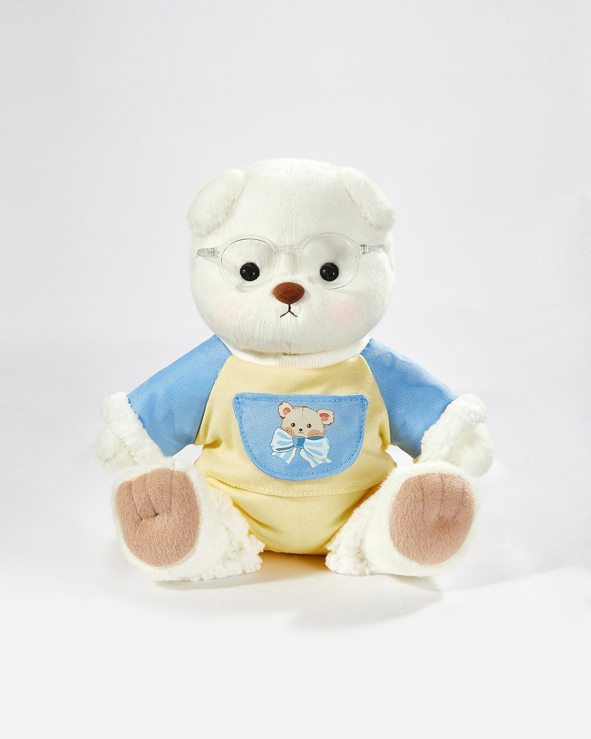 White Short Hair Bear & Blue Printed Bear Set - 12 Inches