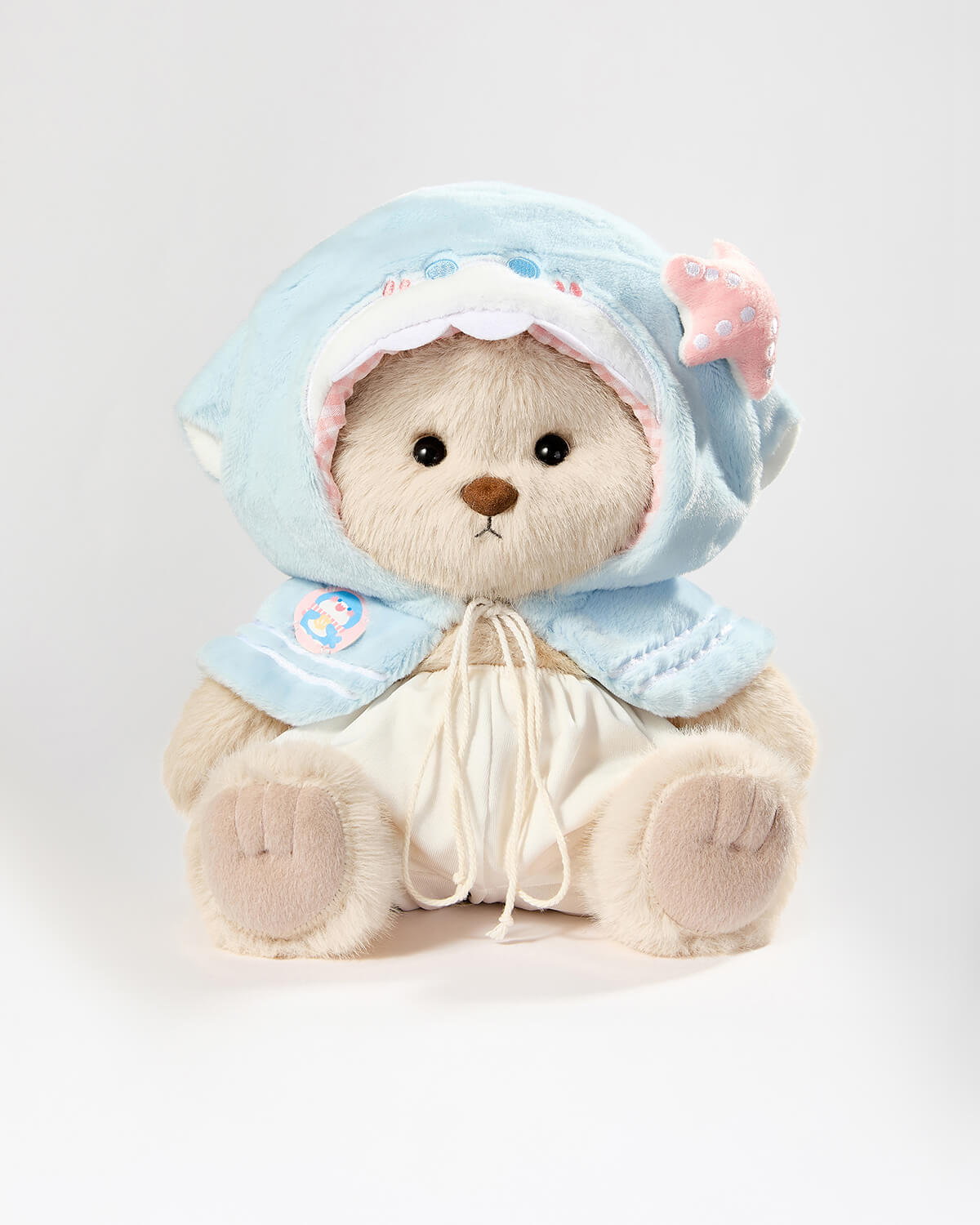 Milk Tea Long Hair Bear & Blue Shark Cape - 12 Inches