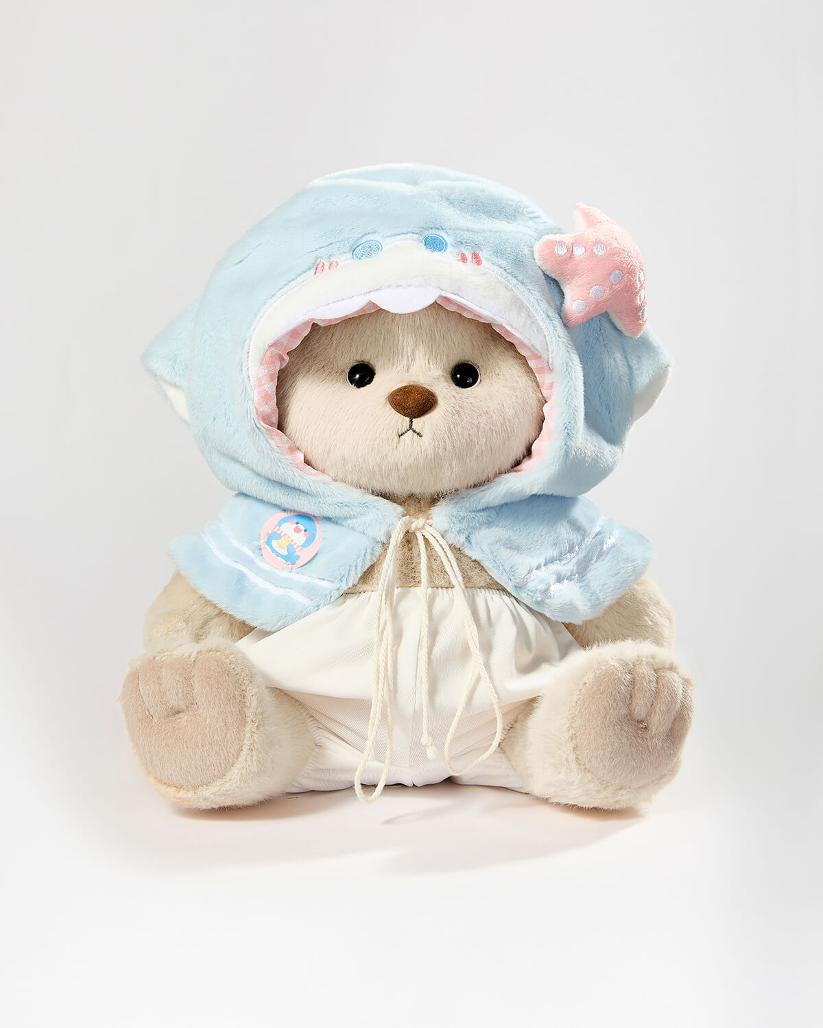 Milk Tea Short Hair Bear & Blue Shark Cape - 12 Inches