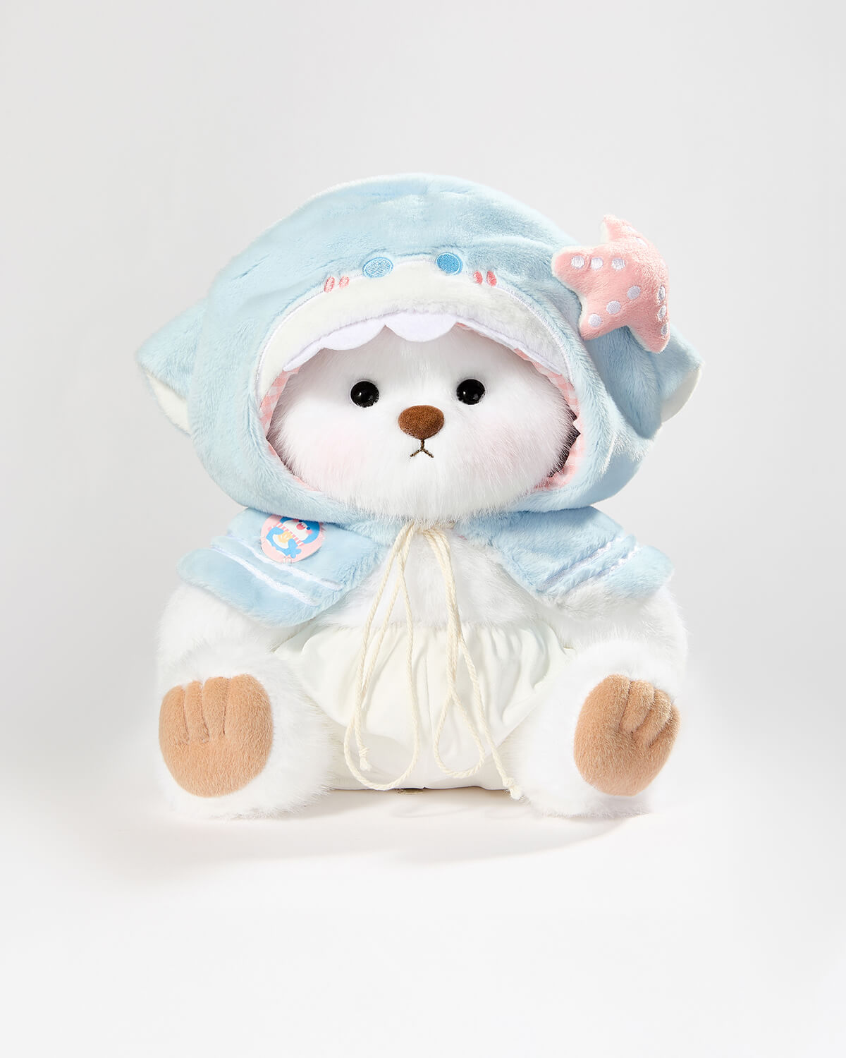 White Long Hair Bear & Blue Shark Cape - 12 Inches