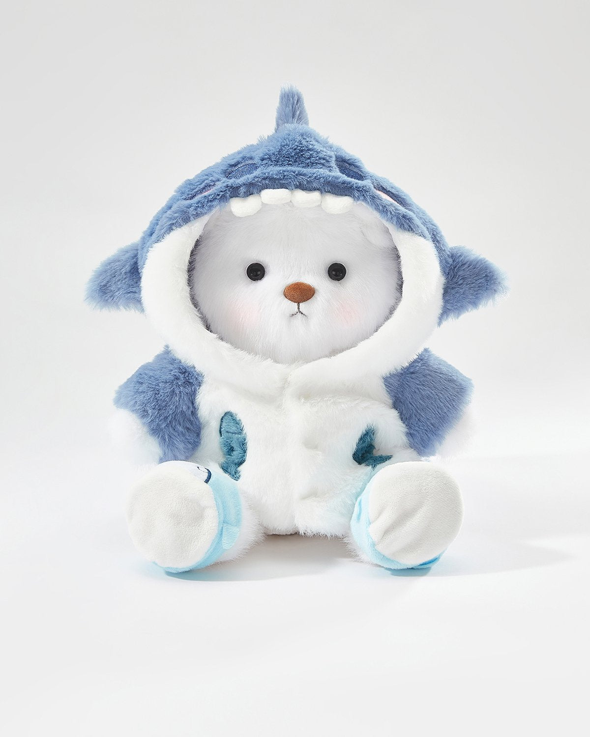 White Long Hair Bear & Blue Shark Set - 12 Inches