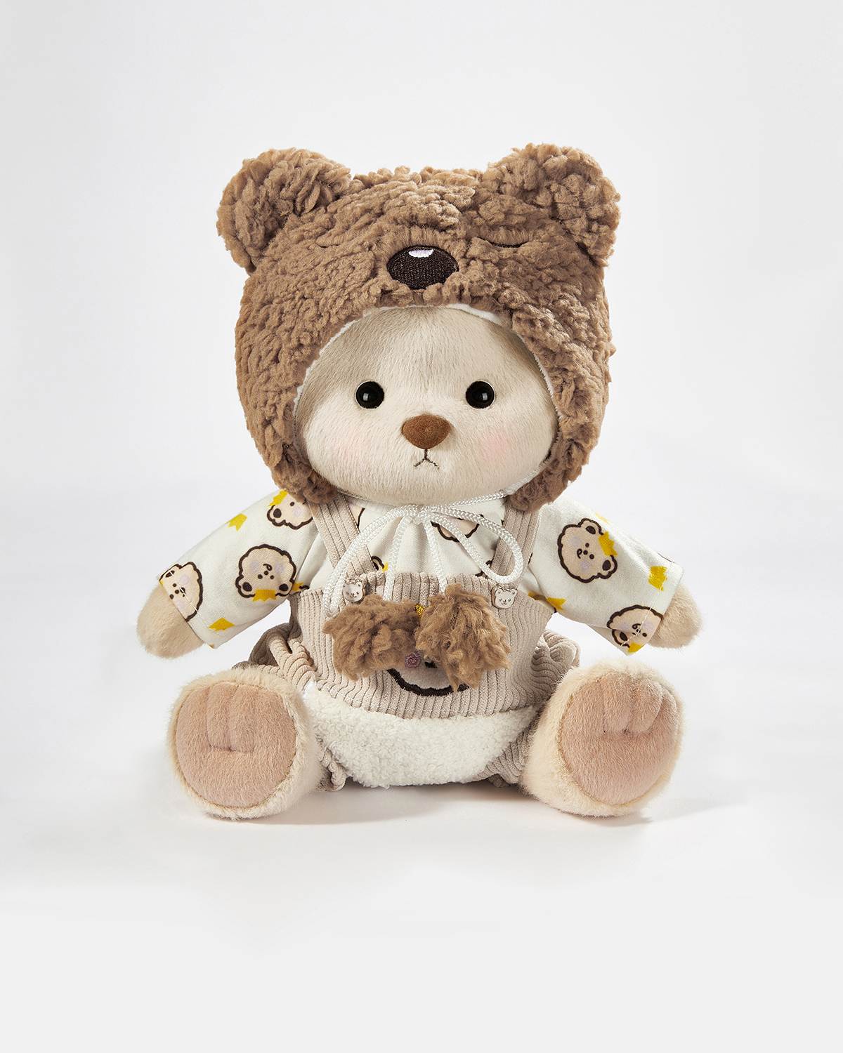 Milk Tea Short Hair Bear & Brown Bear Overalls Set - 12 Inches