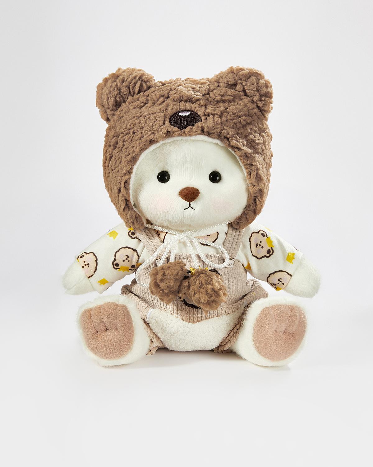 White Short Hair Bear & Brown Bear Overalls Set - 12 Inches