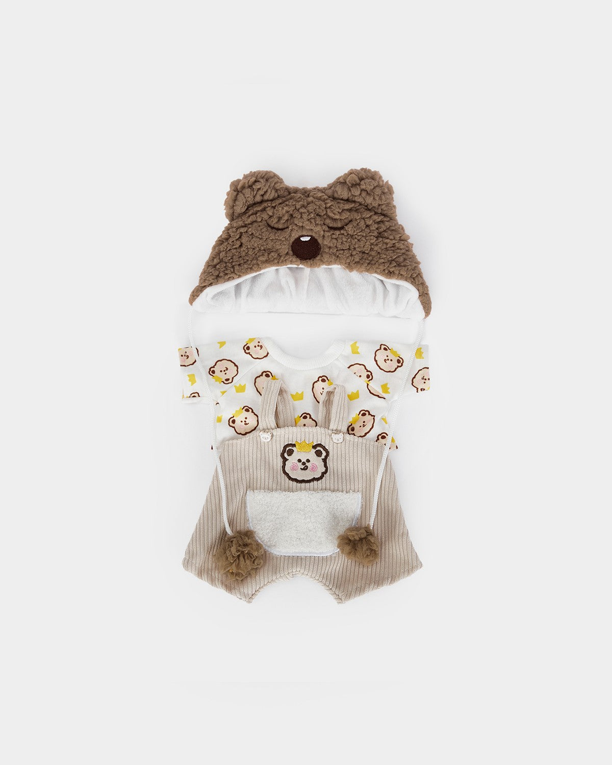 Milk Tea Short Hair Bear & Brown Bear Overalls Set - 12 Inches