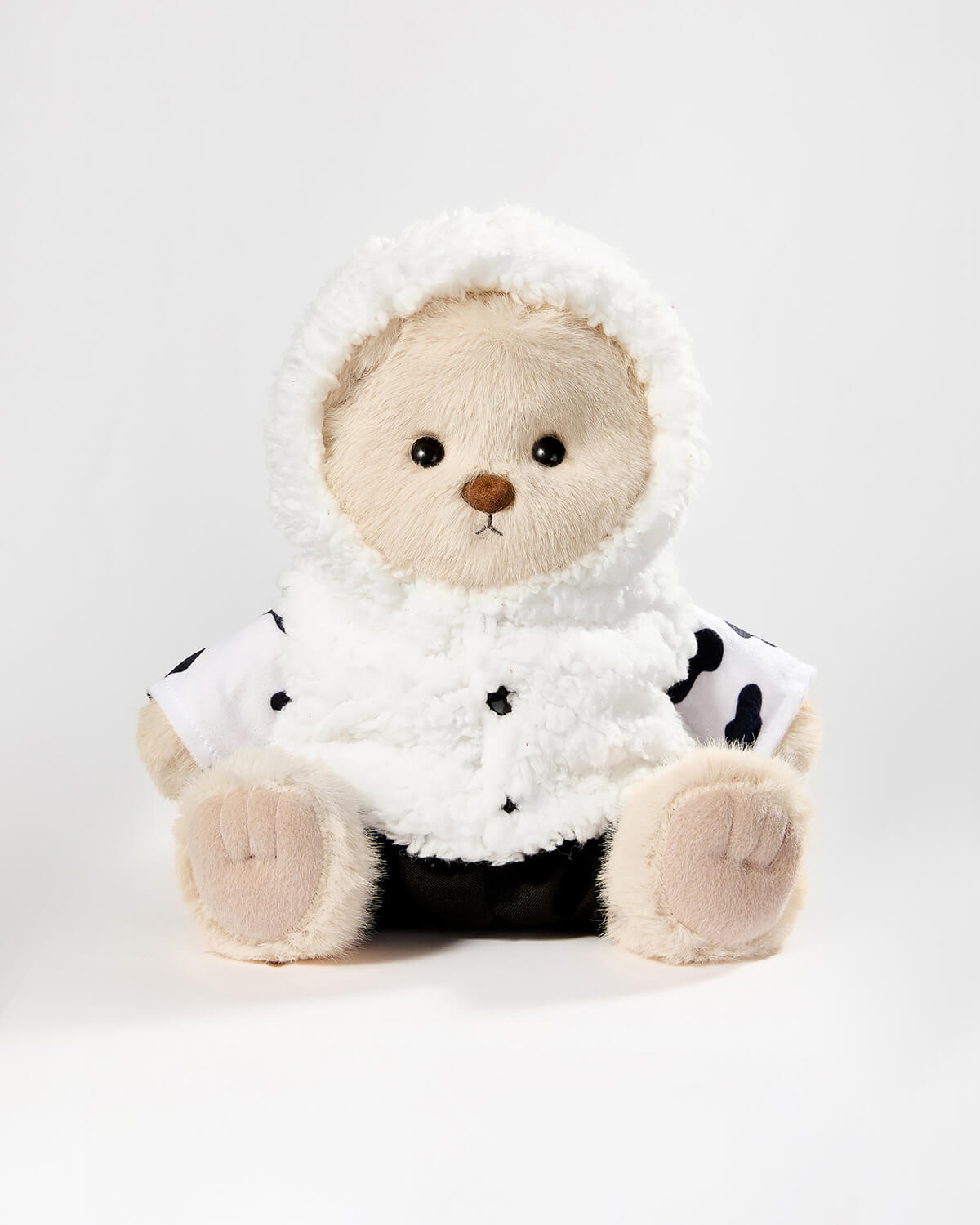 Milk Tea Long Hair Bear & Cute Cow Jumpsuit - 12 Inches