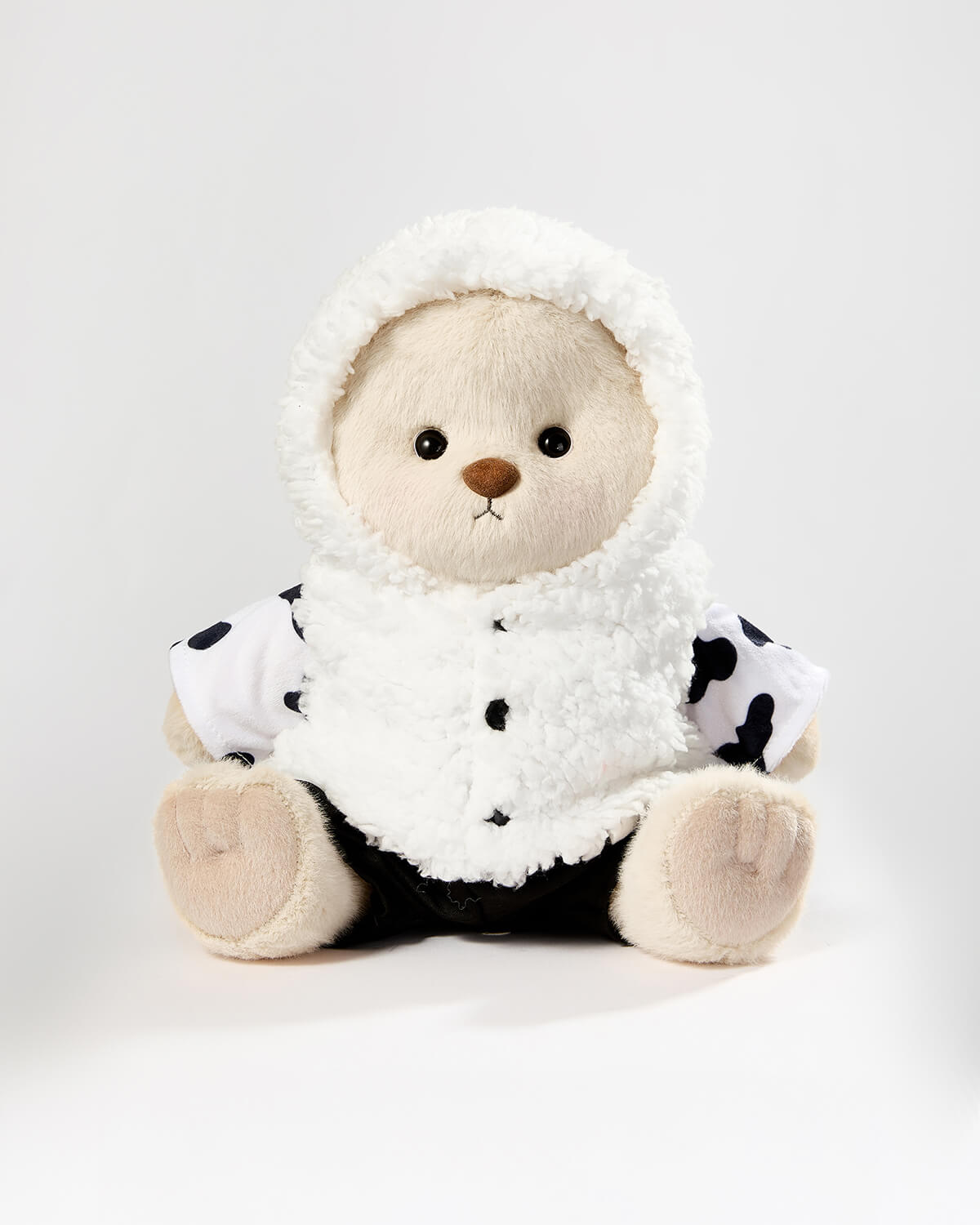 Milk Tea Short Hair Bear & Cute Cow Jumpsuit - 12 Inches
