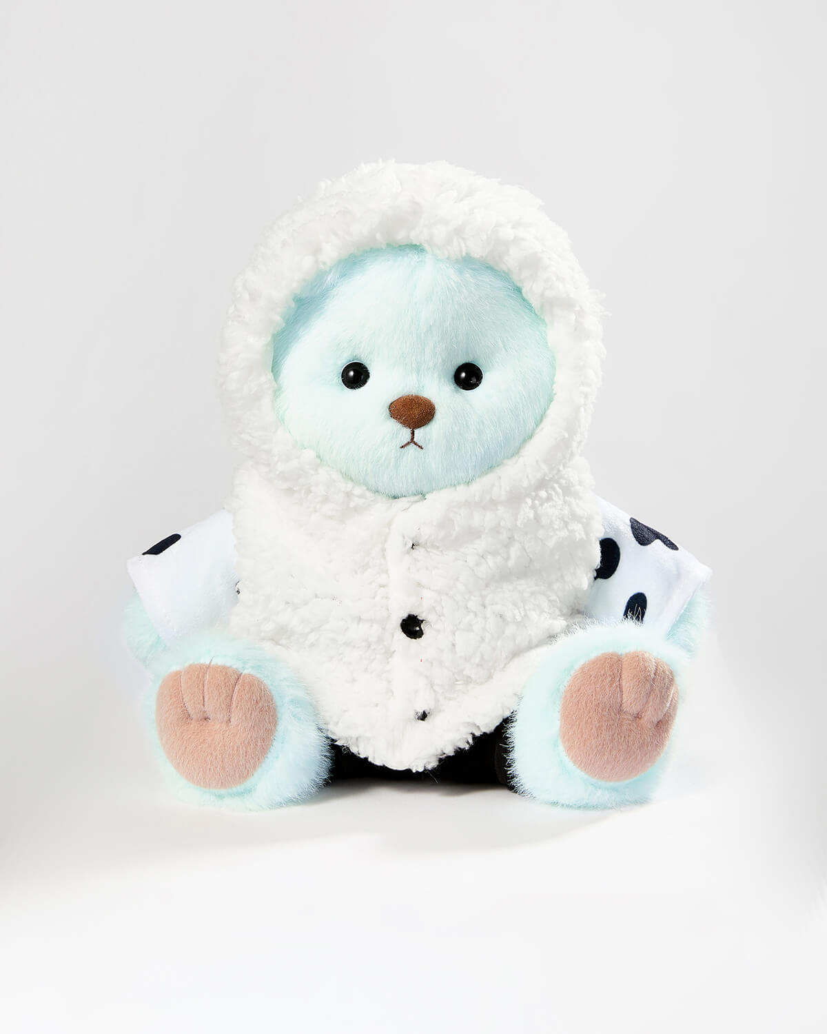 Mint Blue Long Hair Bear & Cute Cow Jumpsuit - 12 Inches