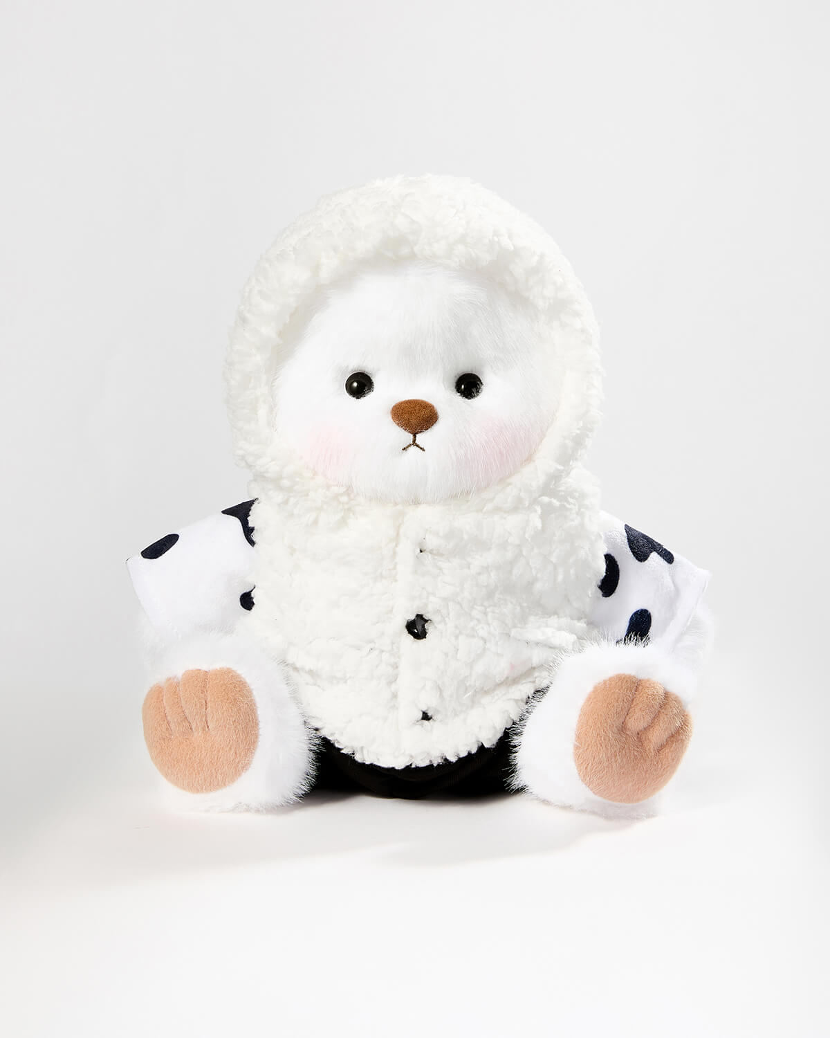 White Long Hair Bear & Cute Cow Jumpsuit - 12 Inches