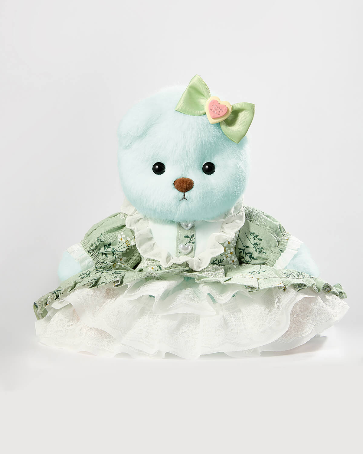 Mint Blue Long Hair Bear & Gorgeous Green Lace Dress - 12 Inches