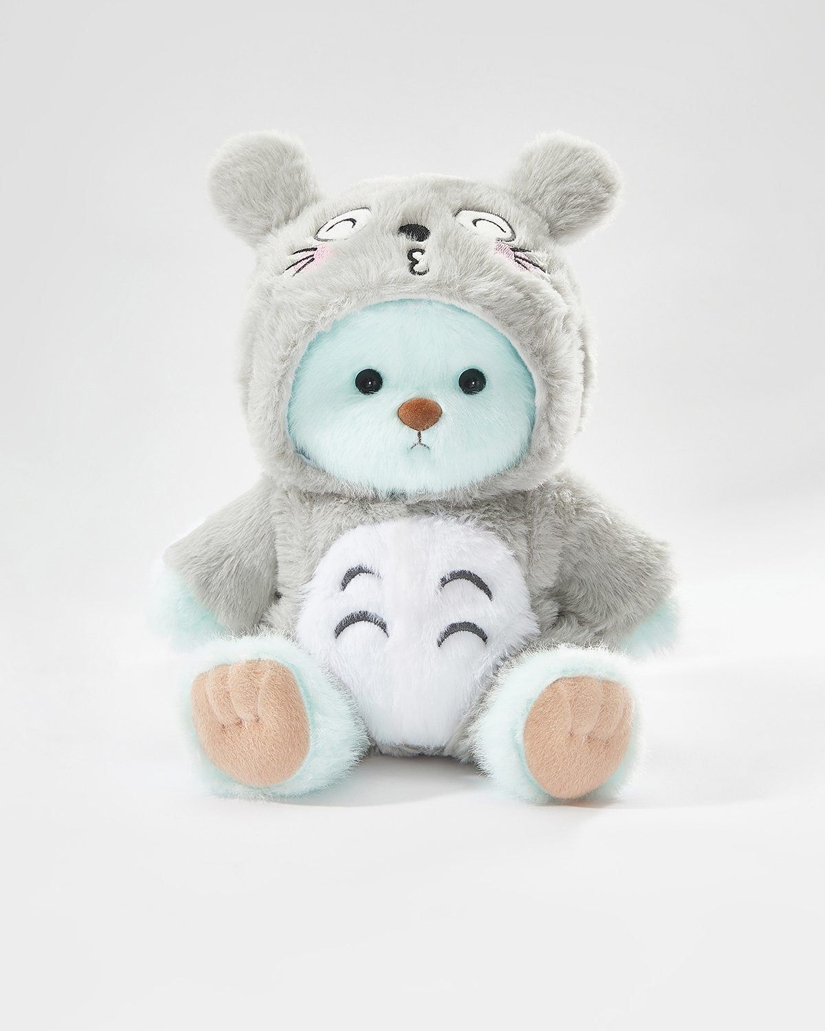 Mint Blue Long Hair Bear & Gray Totoro Jumpsuit - 12 Inches