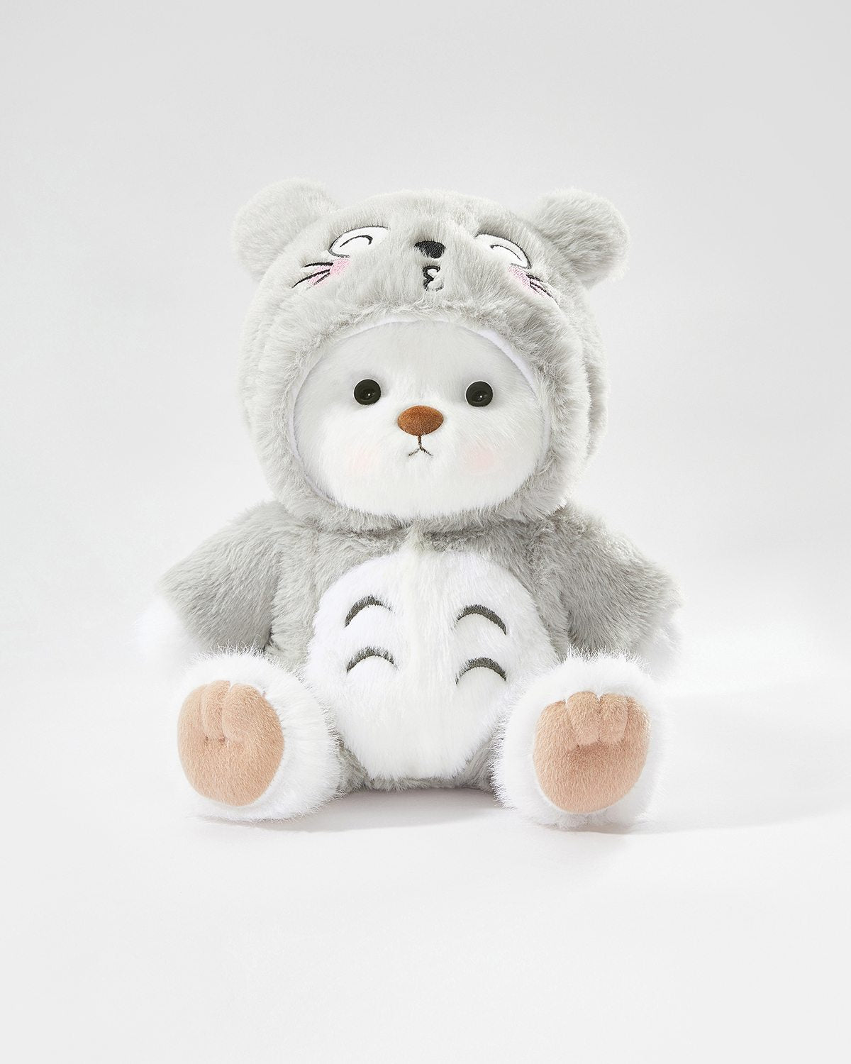 White Long Hair Bear & Gray Totoro Jumpsuit - 12 Inches
