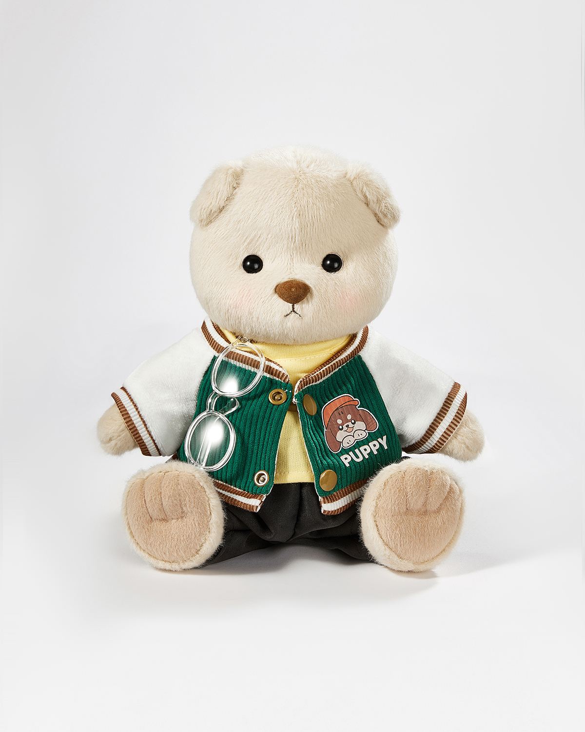 Milk Tea Short Hair Bear & Green Baseball Jersey Set - 12 Inches