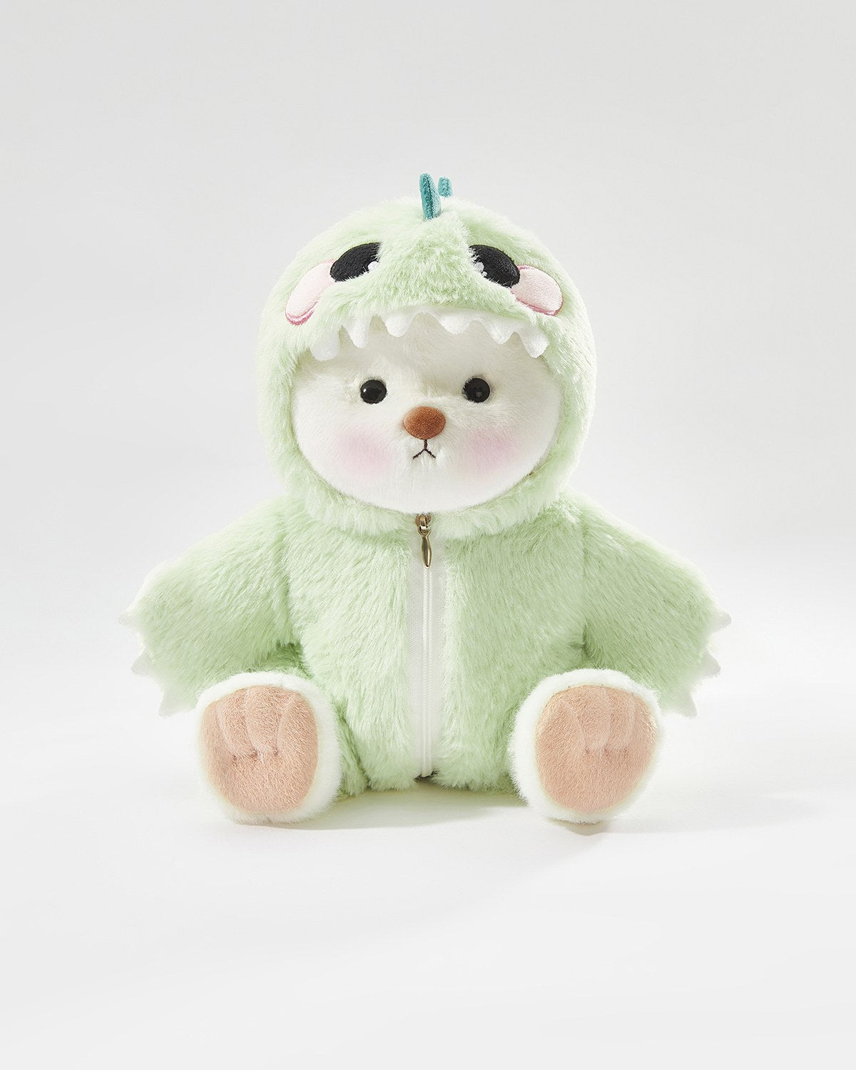 White Short Hair Bear & Green Dinosaur Jumpsuit - 12 Inches
