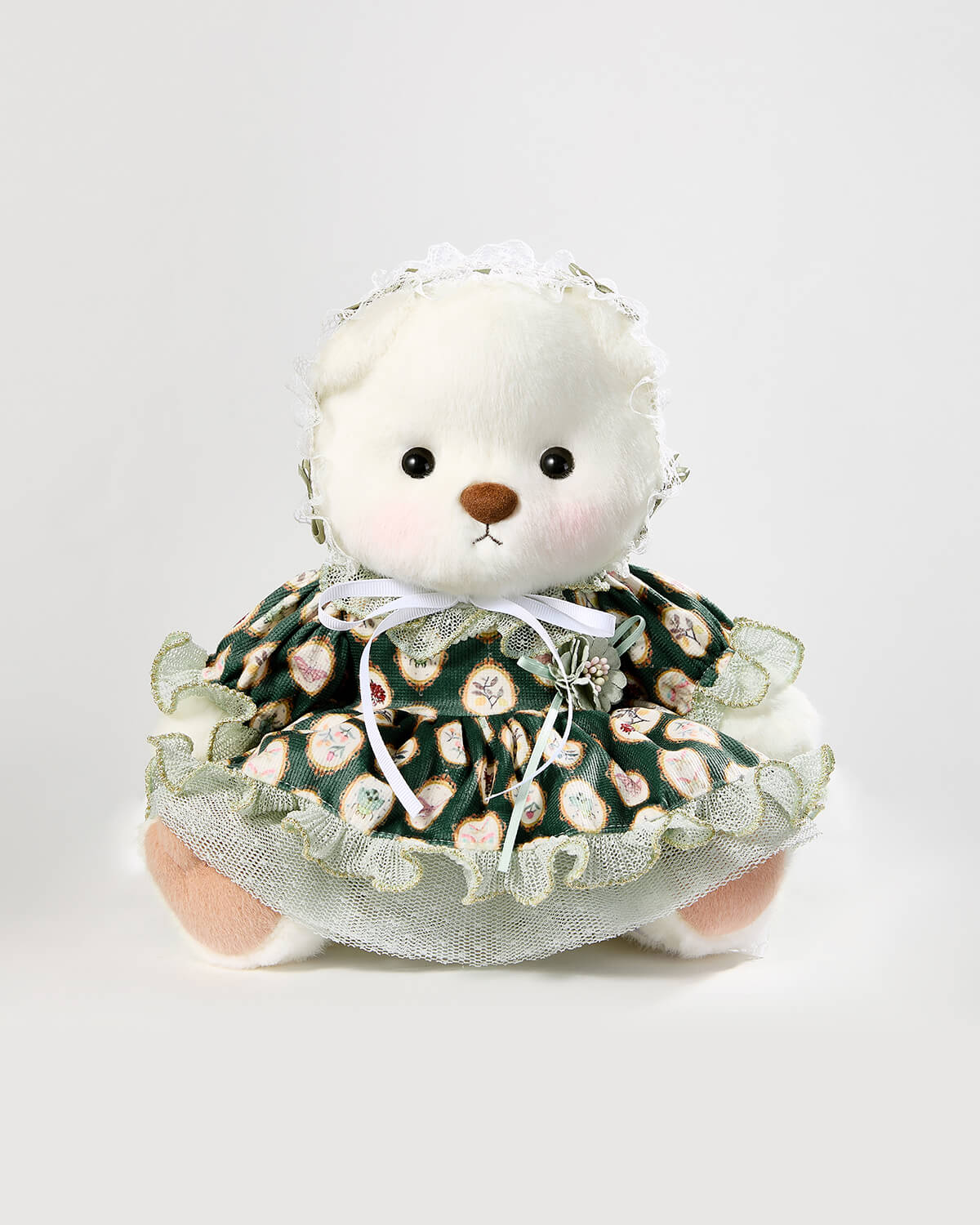 Teddy Bear & Green Sissy Lace Dress - 12 Inches