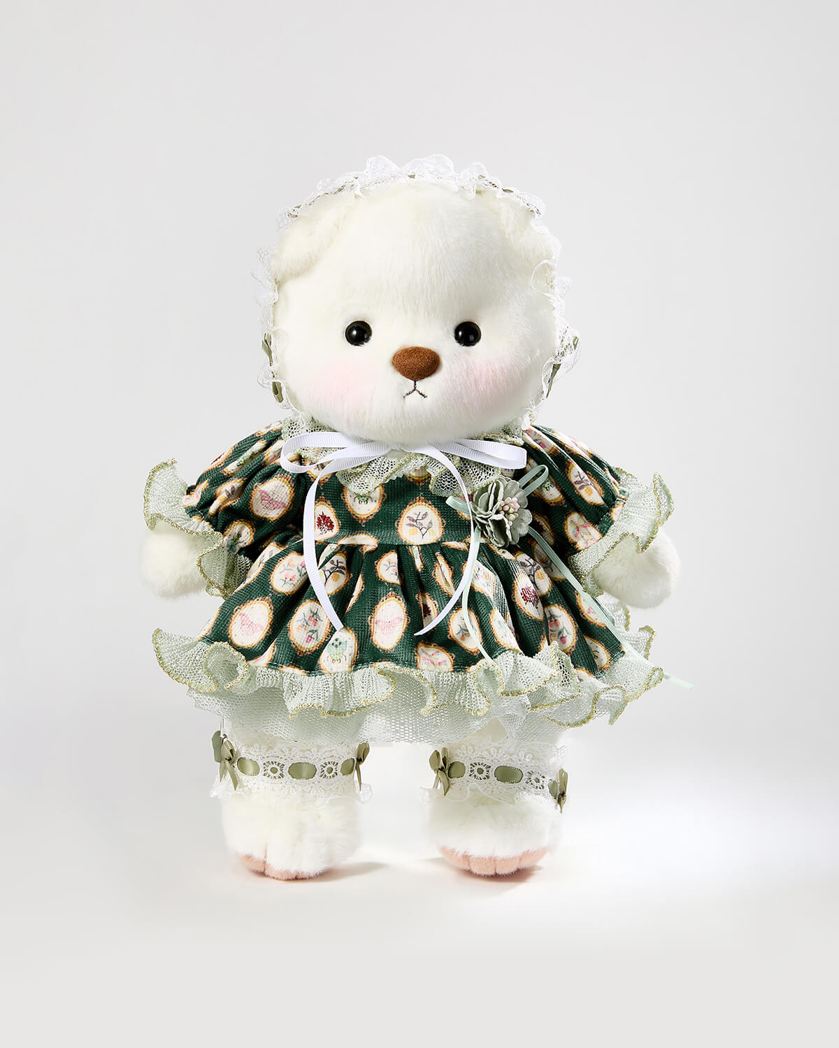 Teddy Bear & Green Sissy Lace Dress - 12 Inches