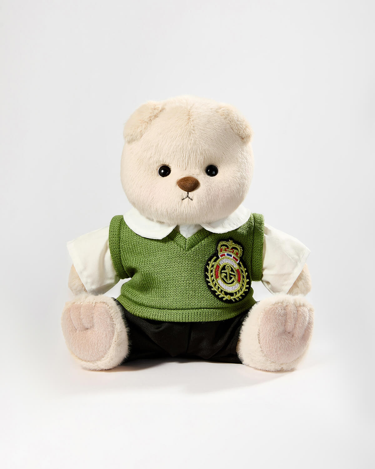 Milk Tea Short Hair Bear & Green Vest Uniform Set -12 Inches