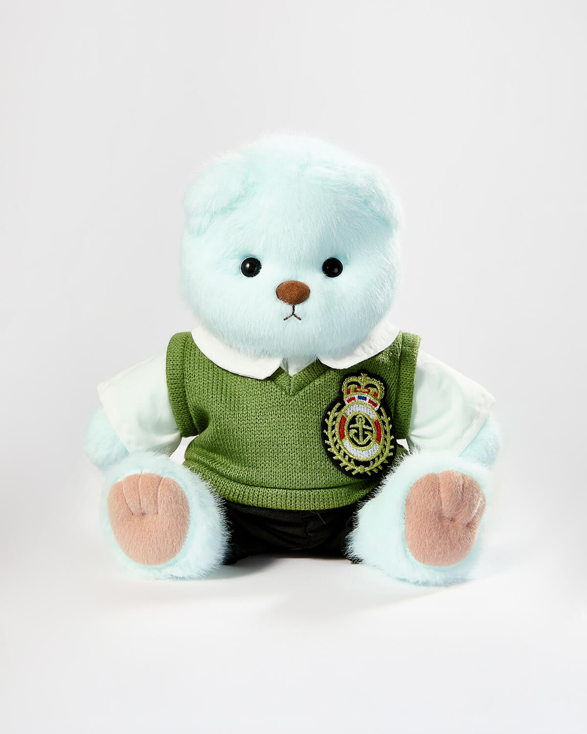 Mint Blue Long Hair Bear & Green Vest Uniform Set -12 Inches