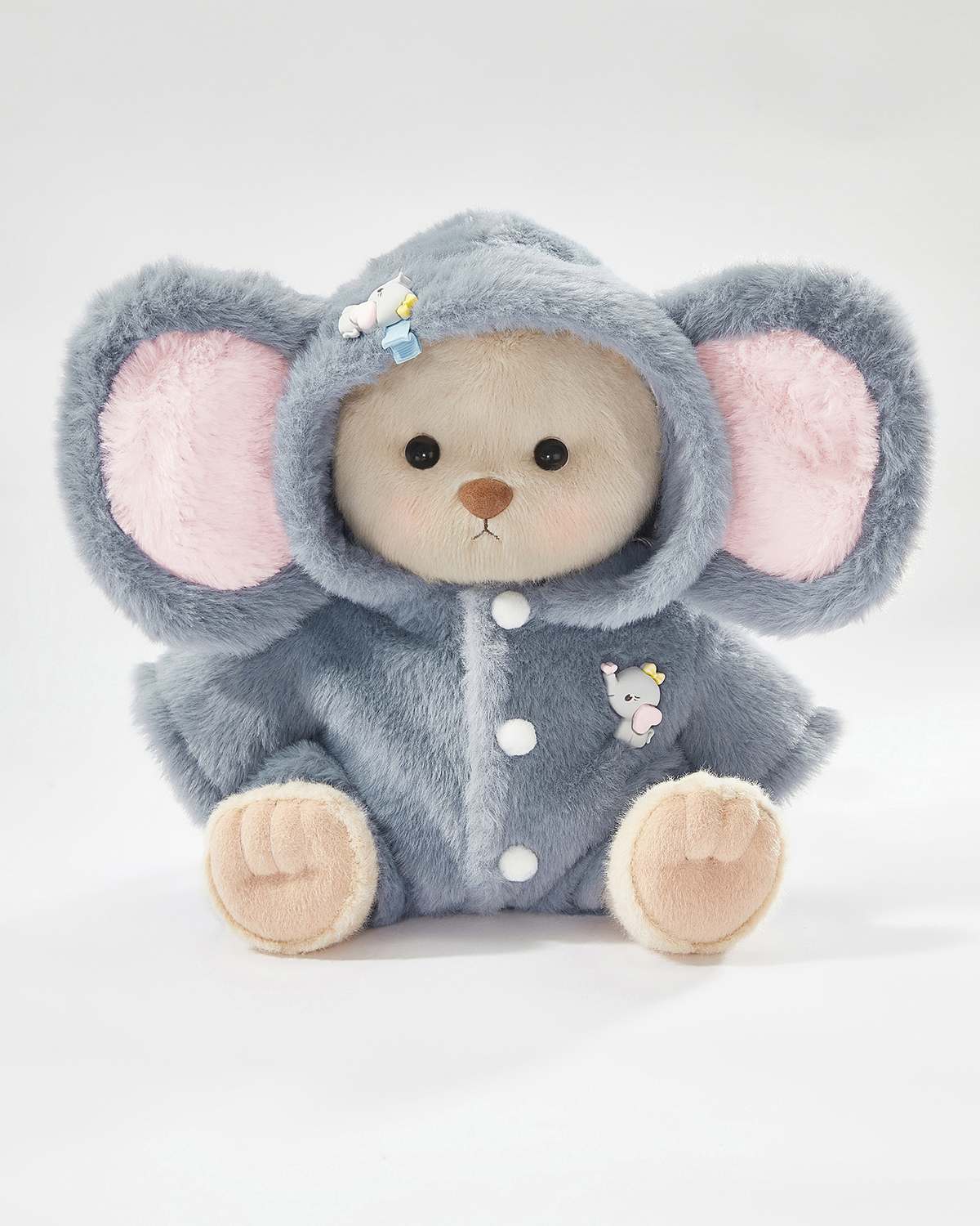 Milk Tea Short Hair Bear & Navy Elephant Jumpsuit - 12 Inches