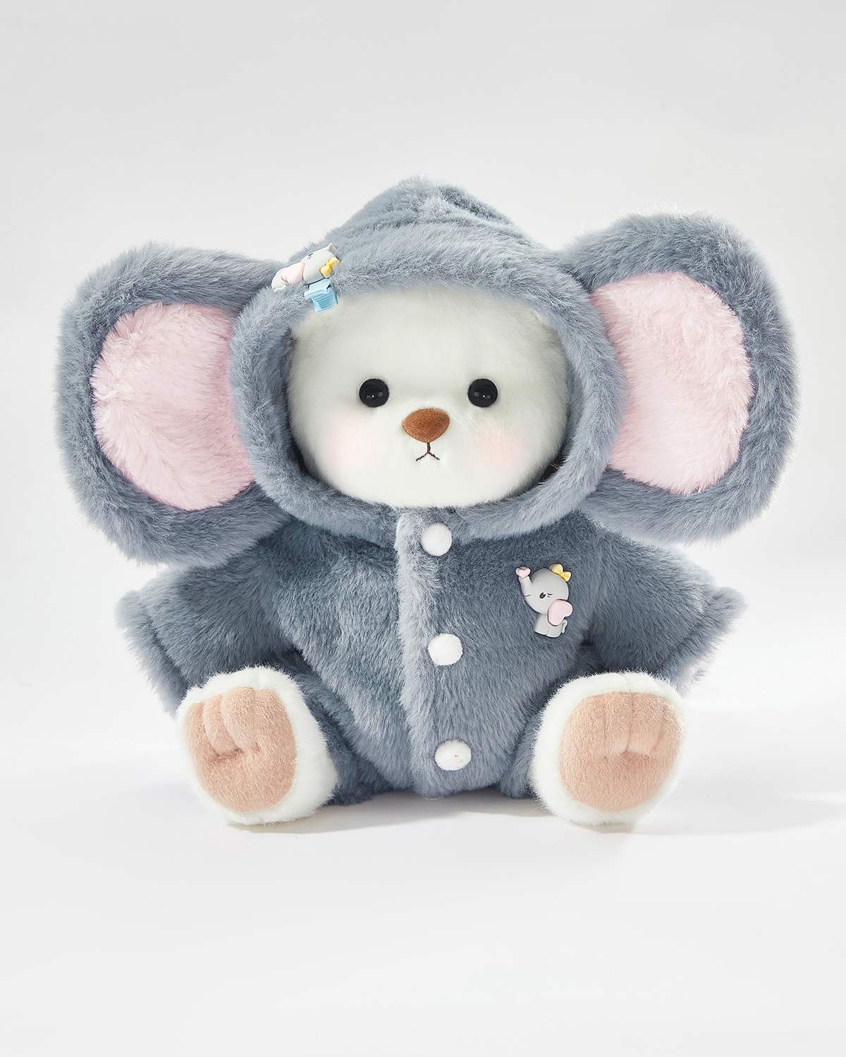 White Short Hair Bear & Navy Elephant Jumpsuit - 12 Inches