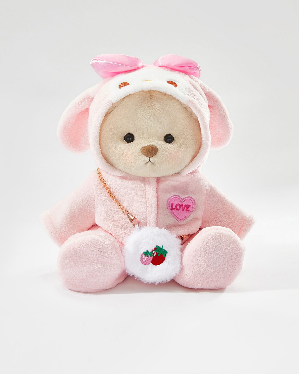 Milk Tea Short Hair Bear & Charming Pink Bunny Set - 12 Inches