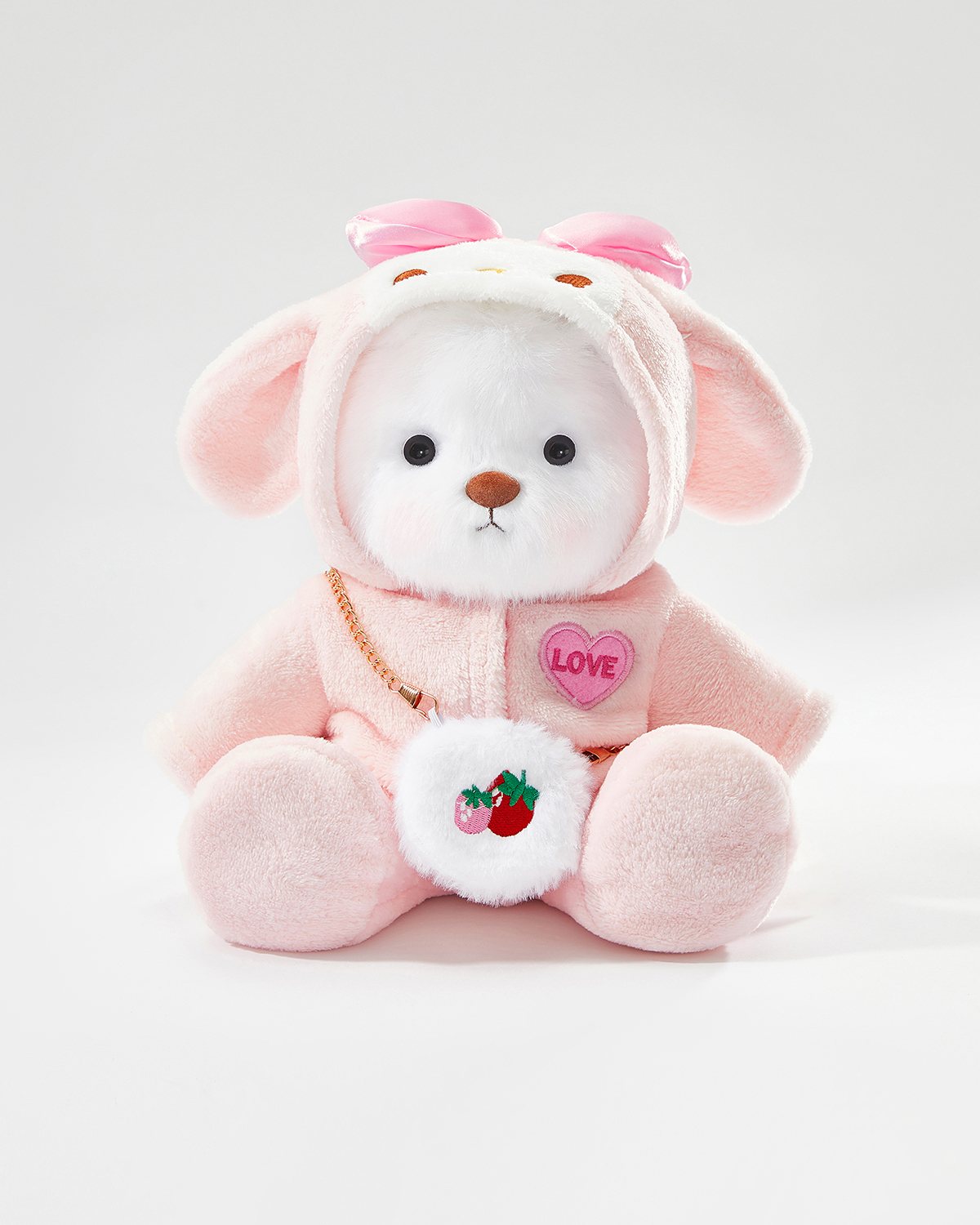 White Long Hair Bear & Charming Pink Bunny Set - 12 Inches