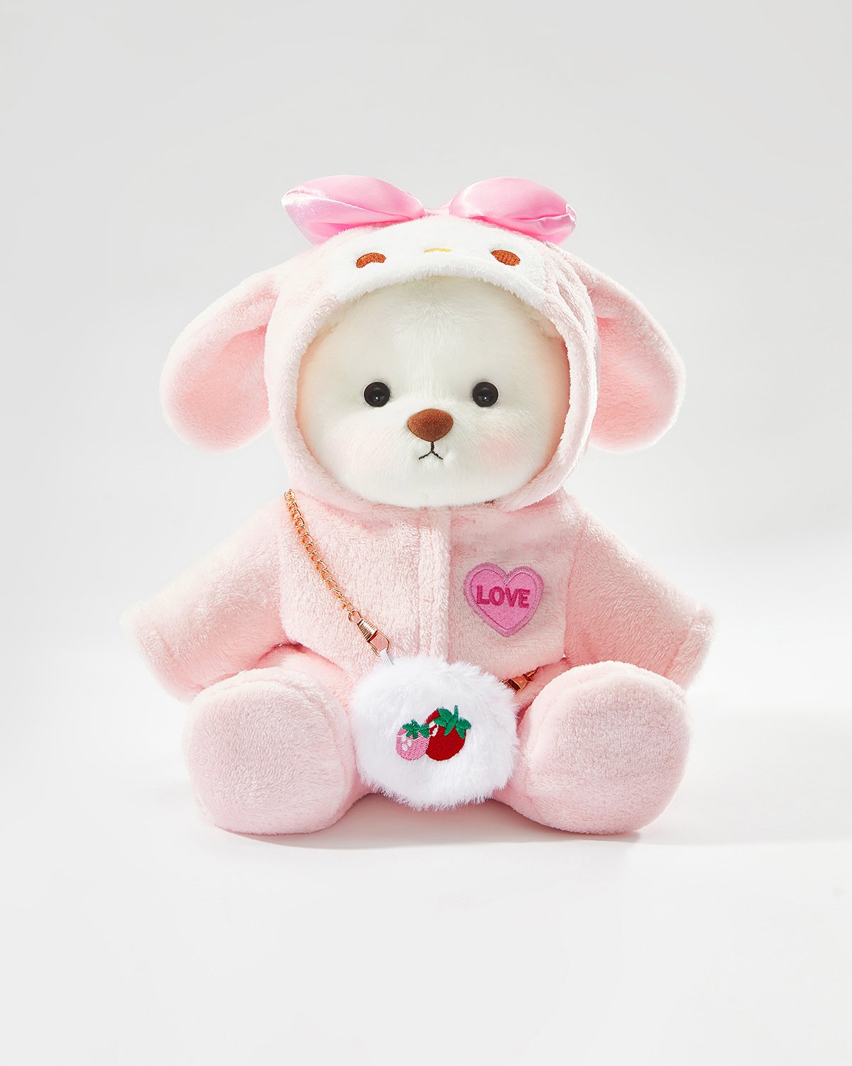 White Short Hair Bear & Charming Pink Bunny Set - 12 Inches