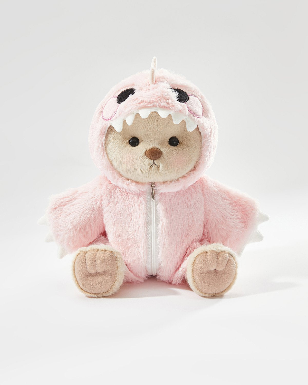 Milk Tea Short Hair Bear & Pink Dinosaur Jumpsuit - 12 Inches