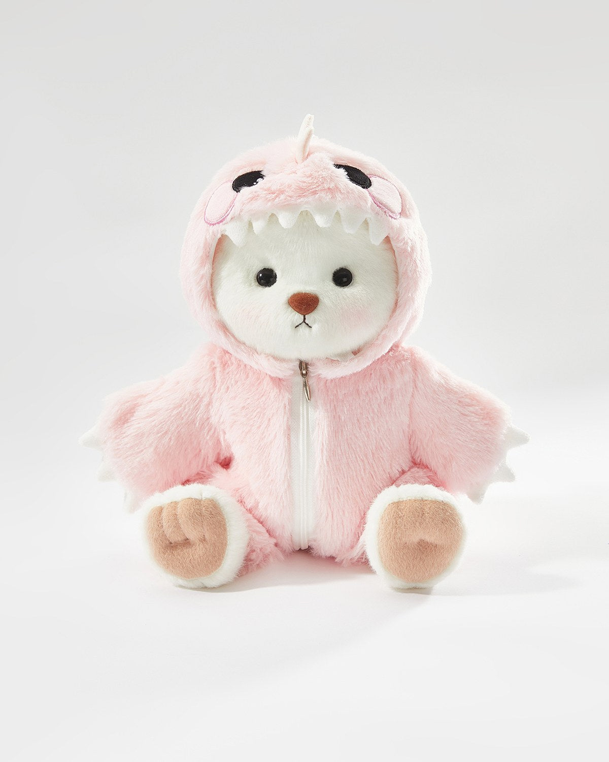 White Short Hair Bear & Pink Dinosaur Jumpsuit - 12 Inches