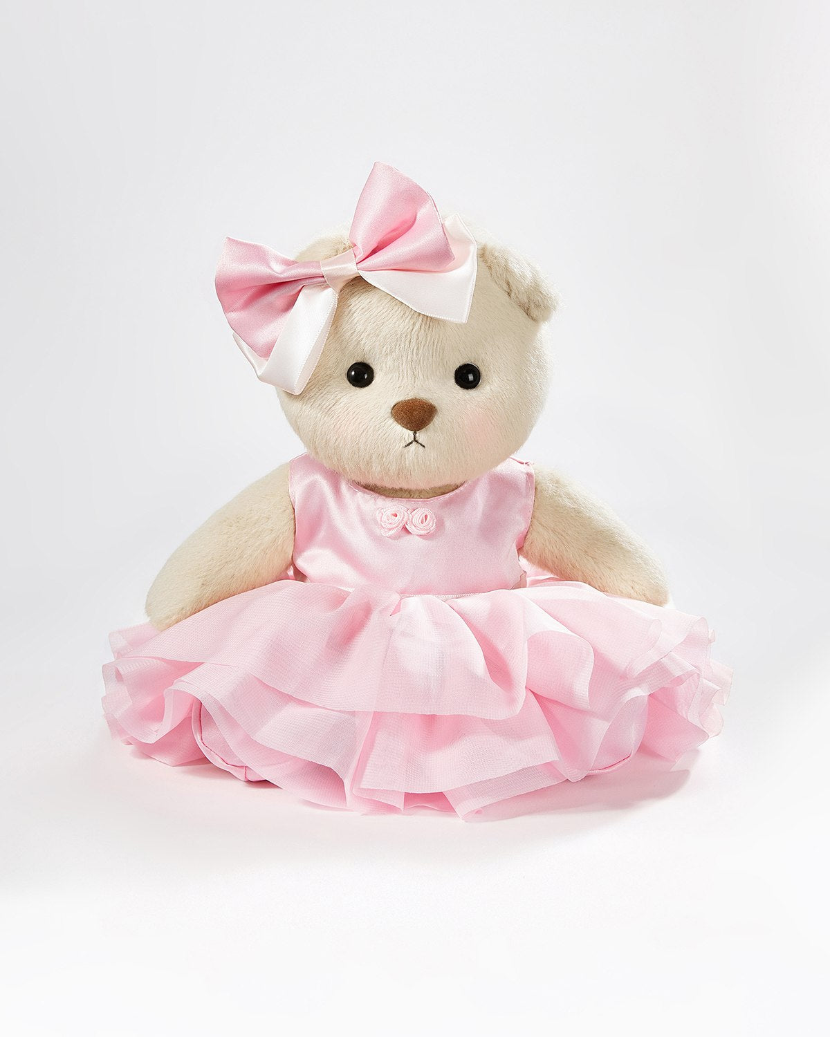 Milk Tea Short Hair Bear & Cute Pink Dress Set of 4 - 12 Inches