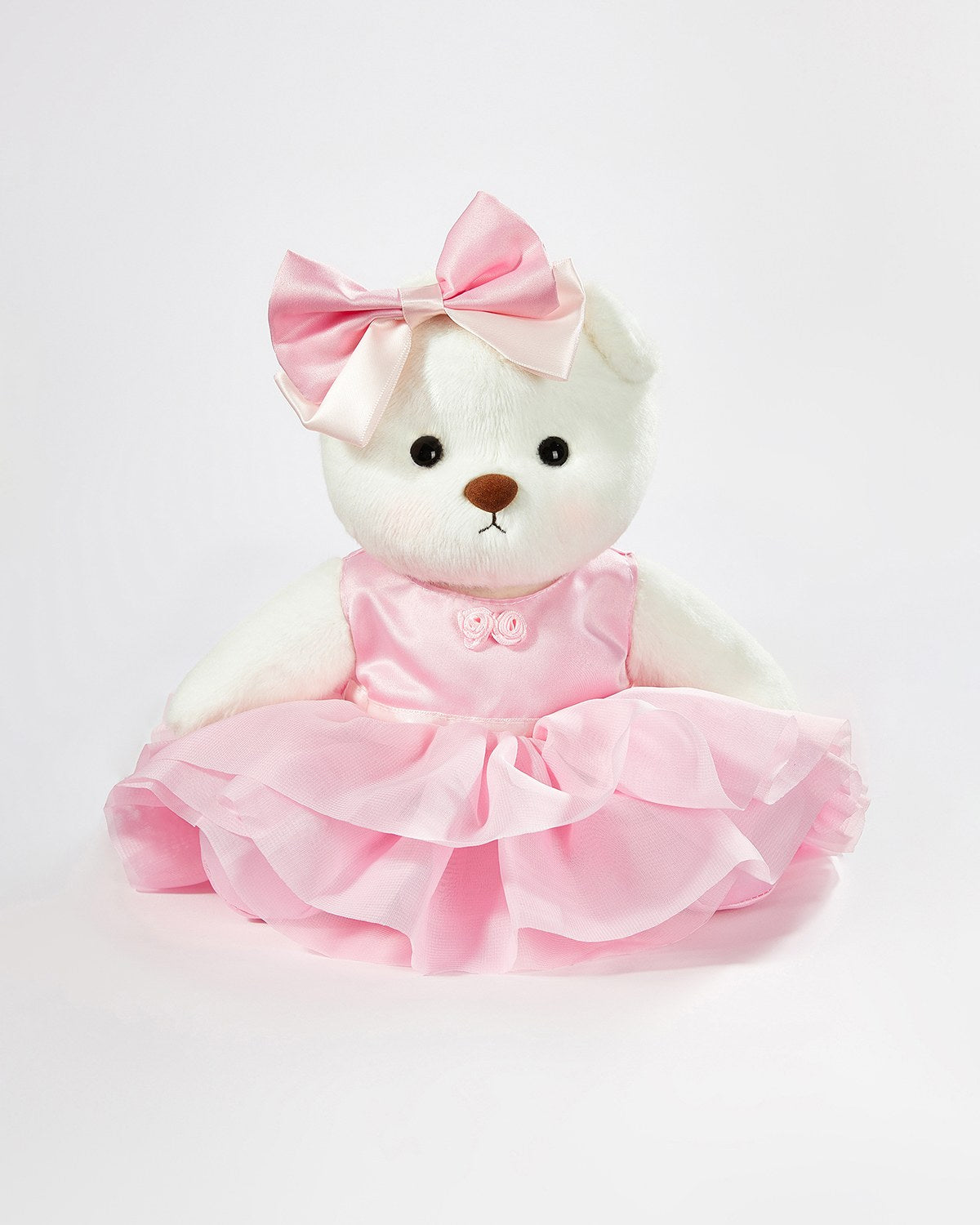 White Short Hair Bear & Cute Pink Dress Set of 4 - 12 Inches