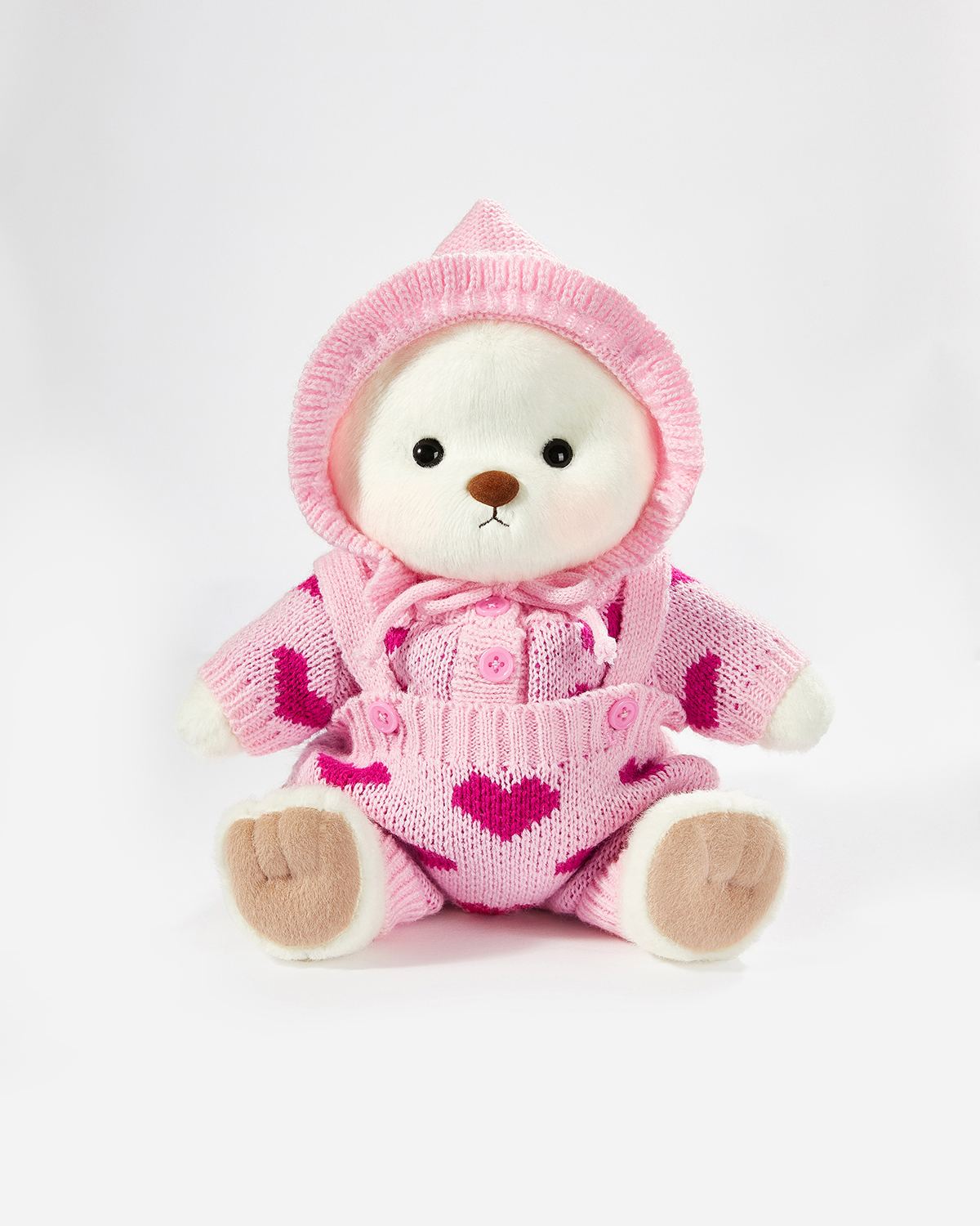 White Short Hair Bear & Pink Heart Knit Set - 12 Inches