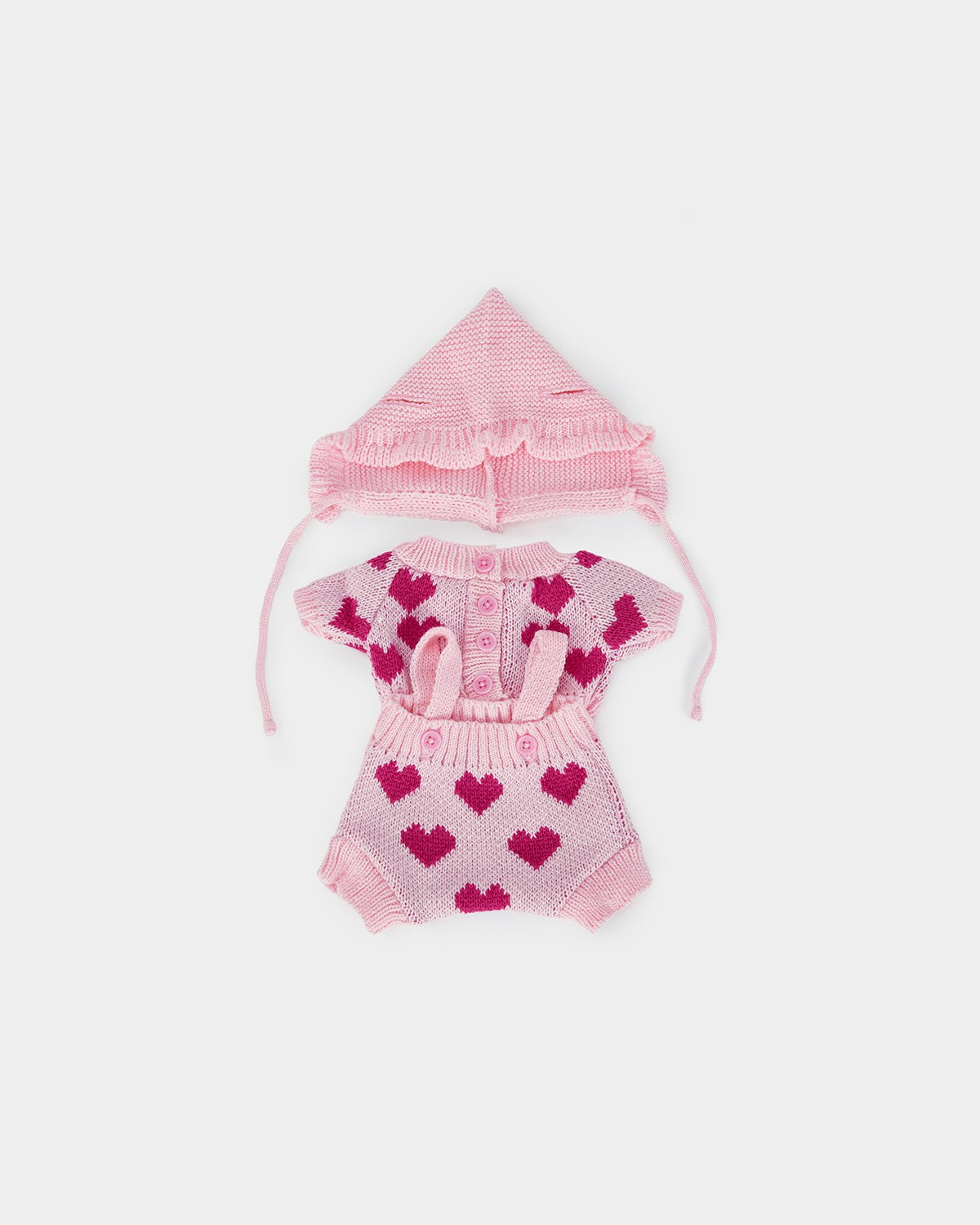 Milk Tea Short Hair Bear & Pink Heart Knit Set - 12 Inches