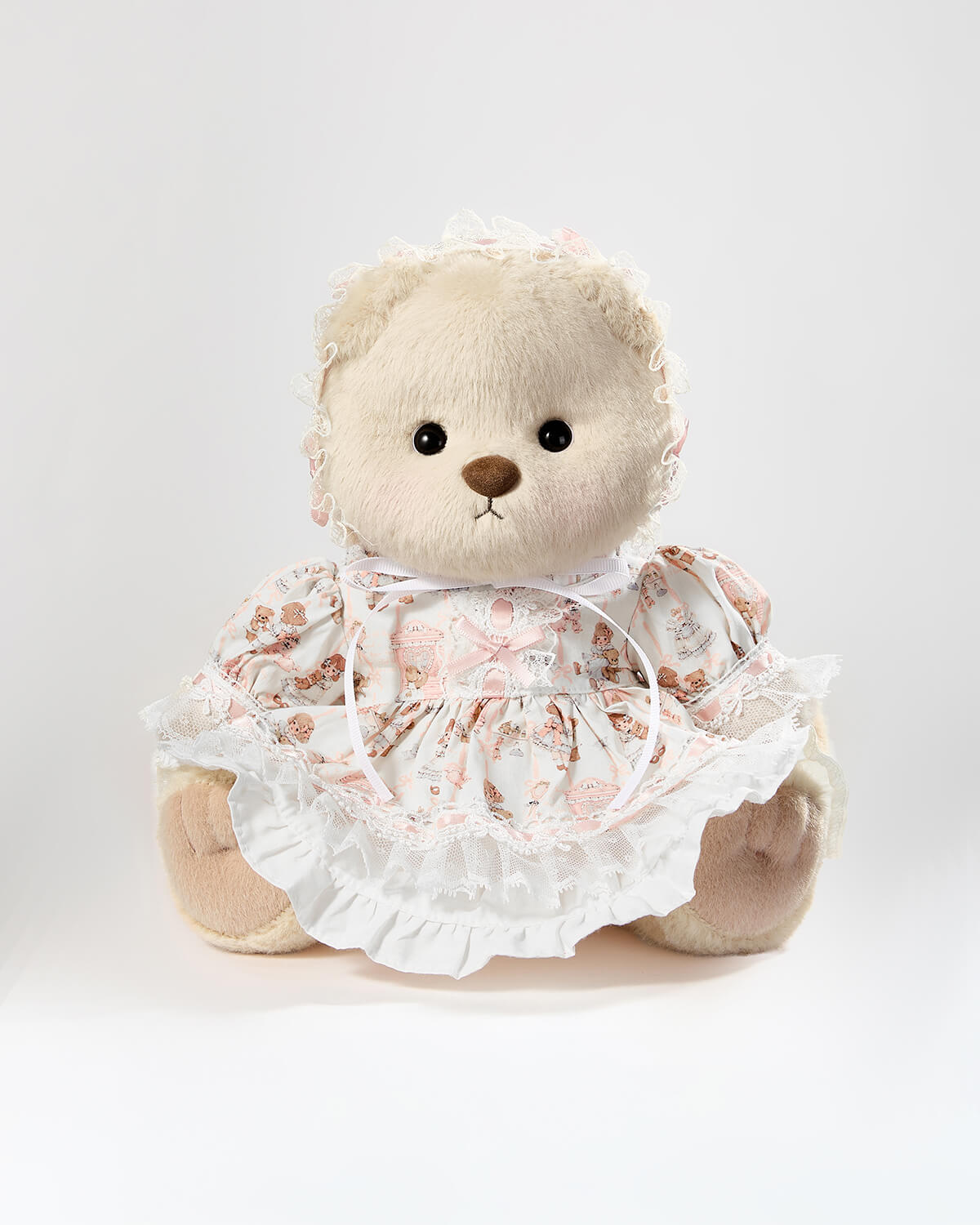 Milk Tea Short Hair Bear & Pink Lace Lolita Dress - 12 Inches