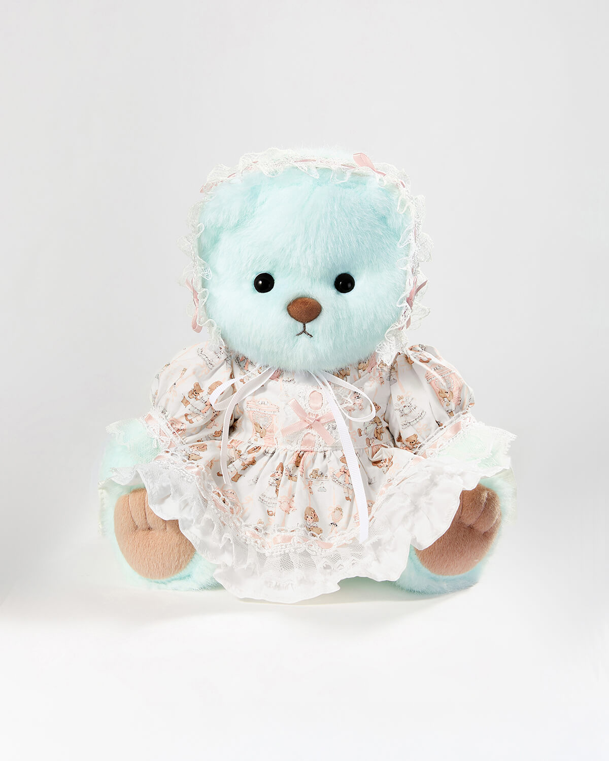 Mint Blue Long Hair Bear & Pink Lace Lolita Dress - 12 Inches