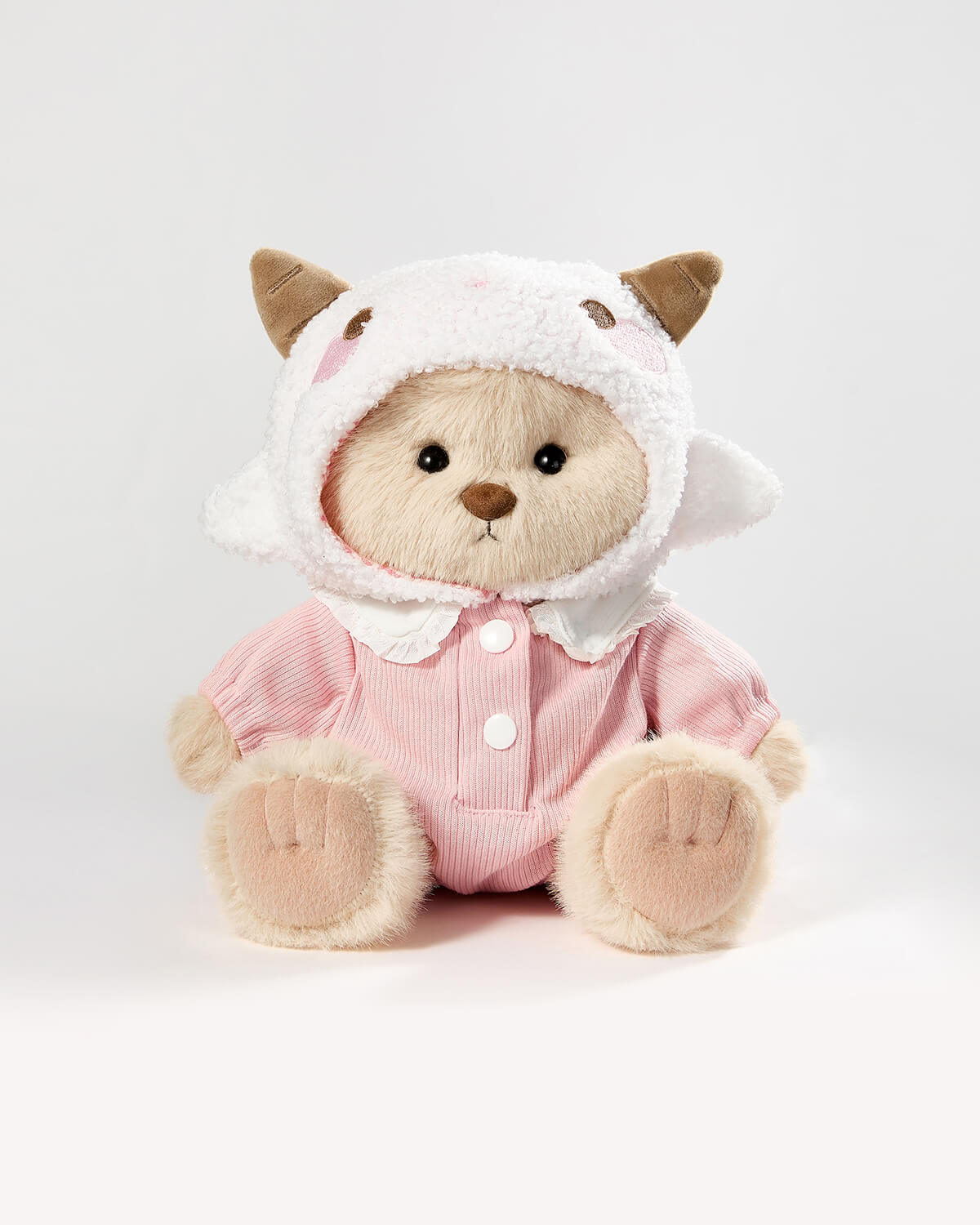 Milk Tea Long Hair Bear & Pink Lamb Suspender Set - 12 Inches