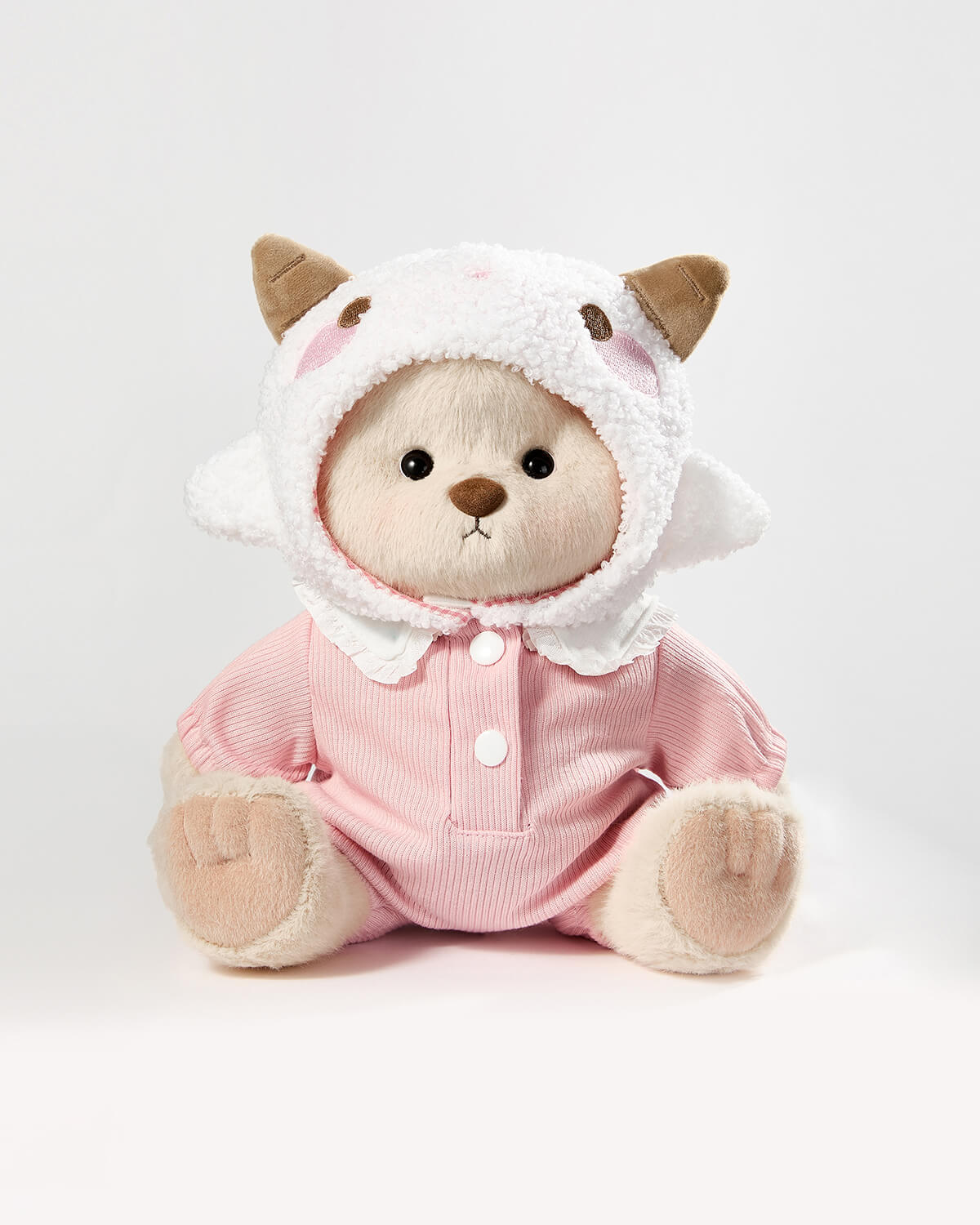 Milk Tea Short Hair Bear & Pink Lamb Suspender Set - 12 Inches