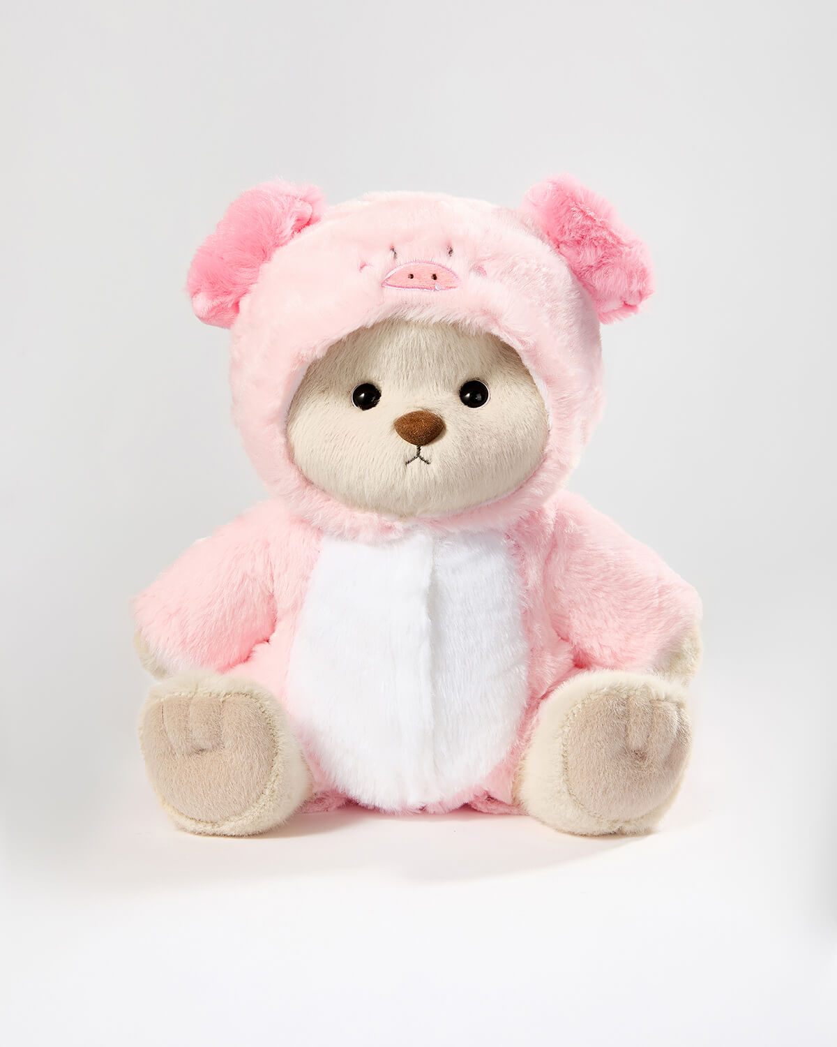Milk Tea Short Hair Bear & Pink Piggy Jumpsuit - 12 Inches