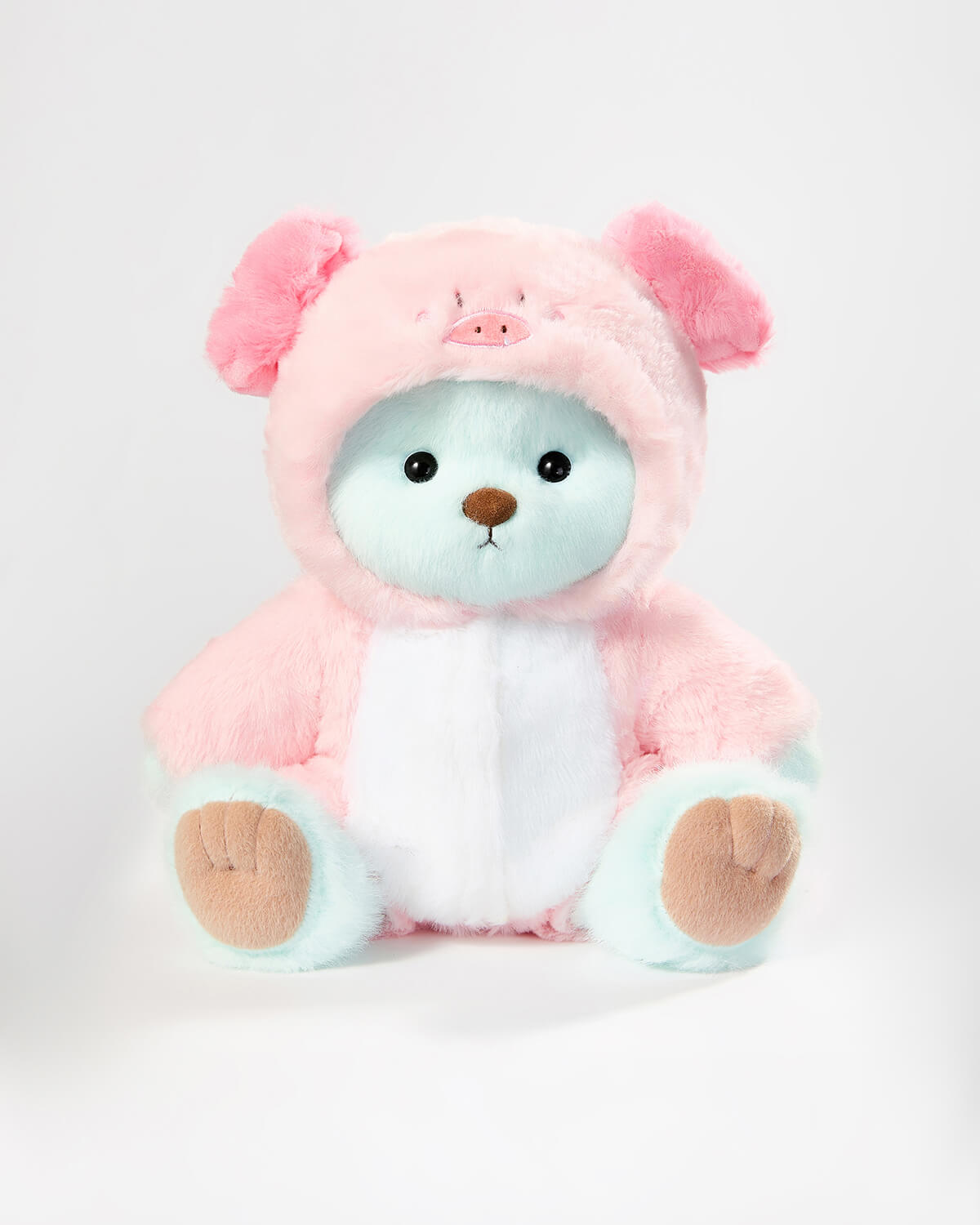 Mint Blue Long Hair Bear & Pink Piggy Jumpsuit - 12 Inches