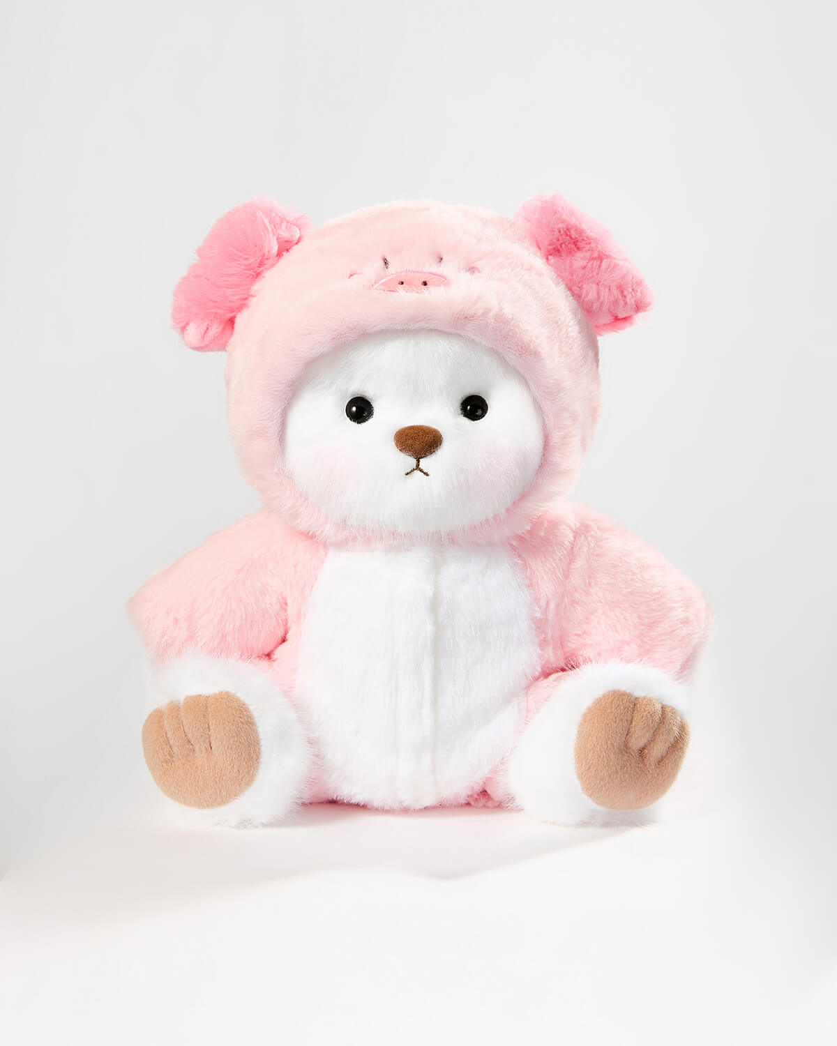 White Long Hair Bear & Pink Piggy Jumpsuit - 12 Inches