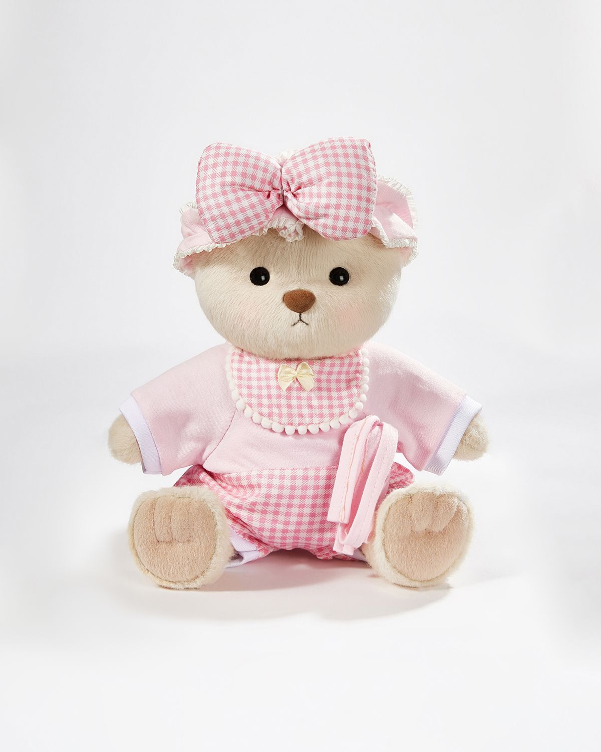 Milk Tea Short Hair Bear & Pink Plaid Pajama - 12 Inches
