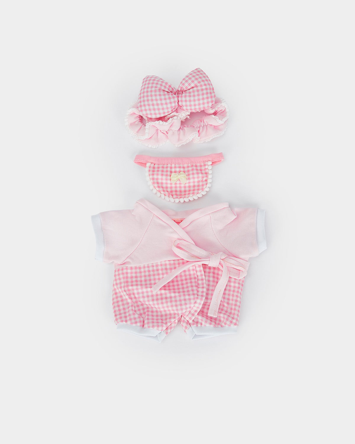 Milk Tea Short Hair Bear & Pink Plaid Pajama - 12 Inches