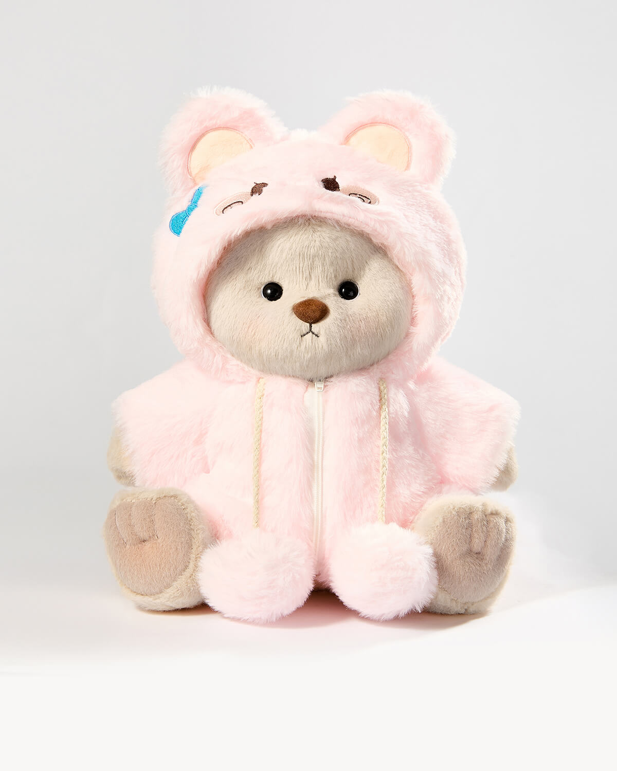 Milk Tea Short Hair Bear & Pink Plush Rabbit Jumpsuit - 12 Inches
