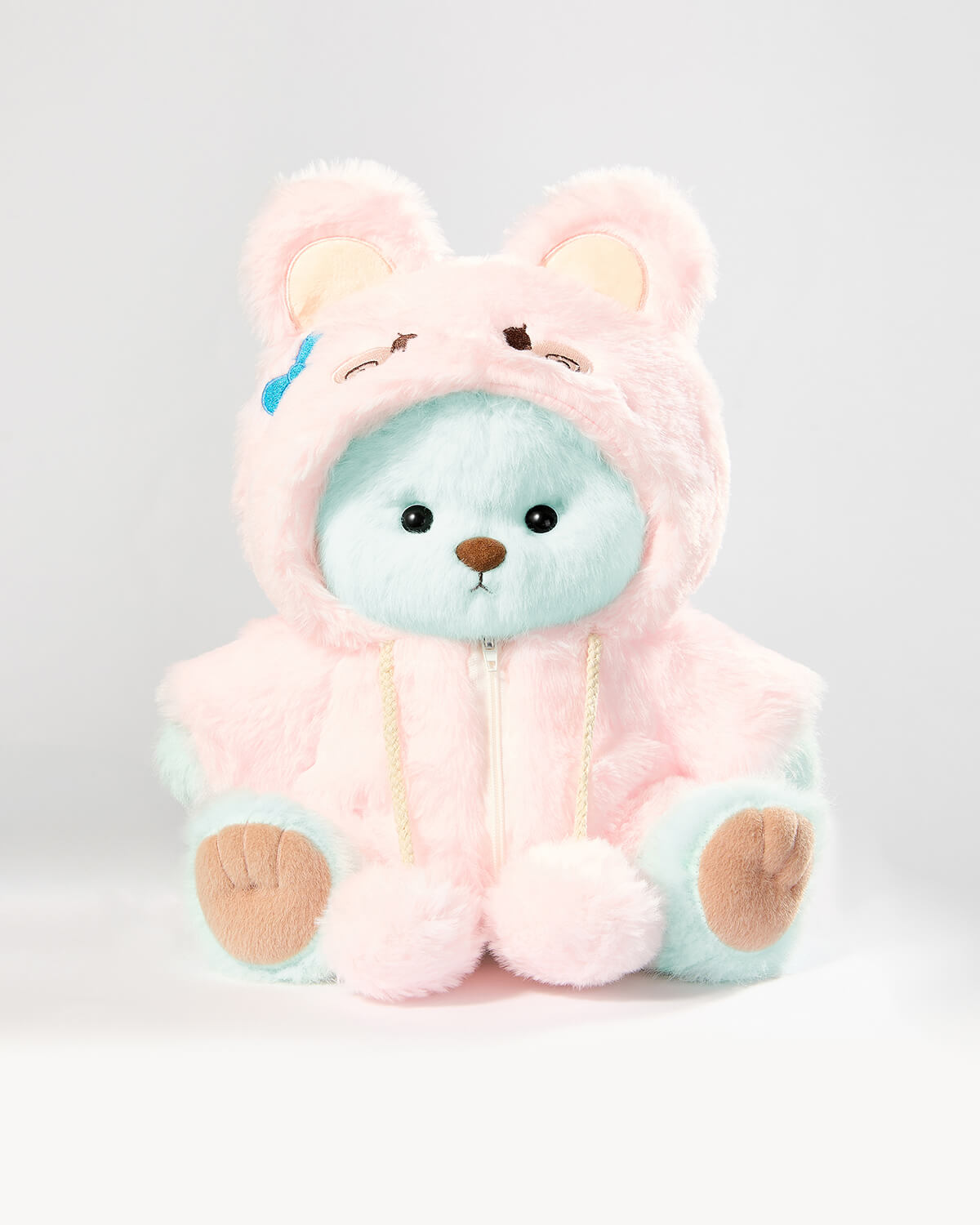 Mint Blue Long Hair Bear & Pink Plush Rabbit Jumpsuit - 12 Inches