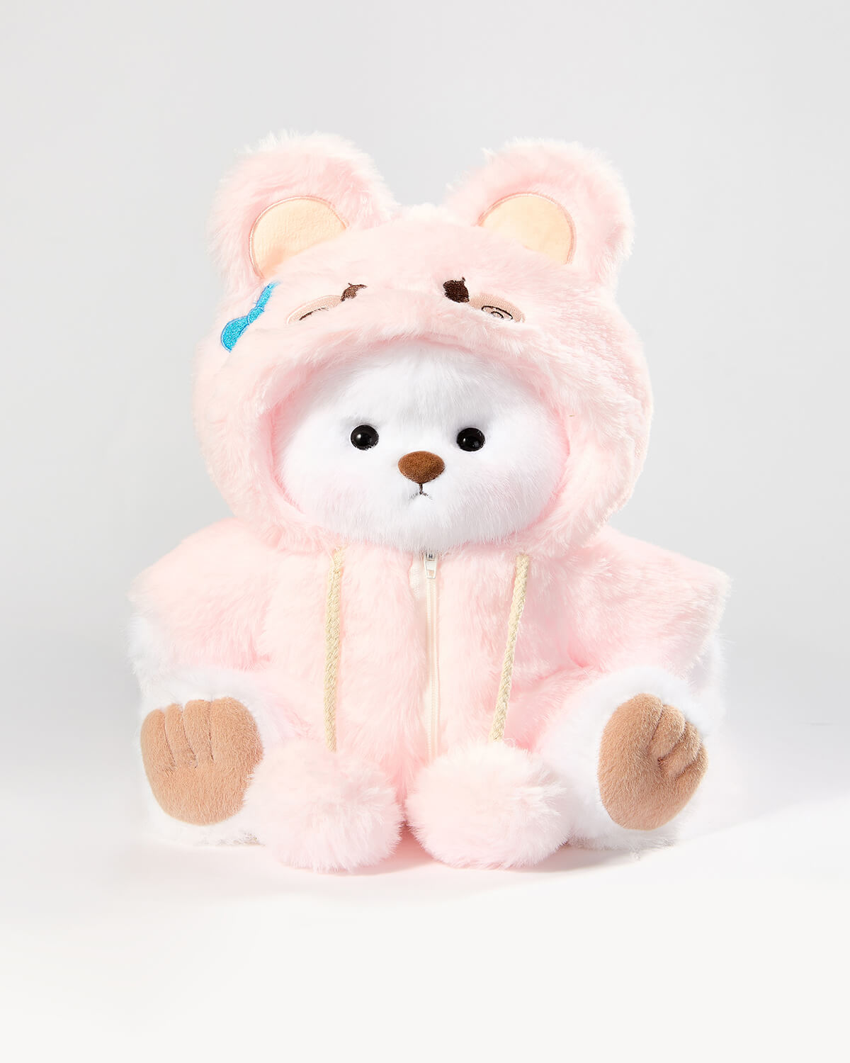 White Long Hair Bear & Pink Plush Rabbit Jumpsuit - 12 Inches